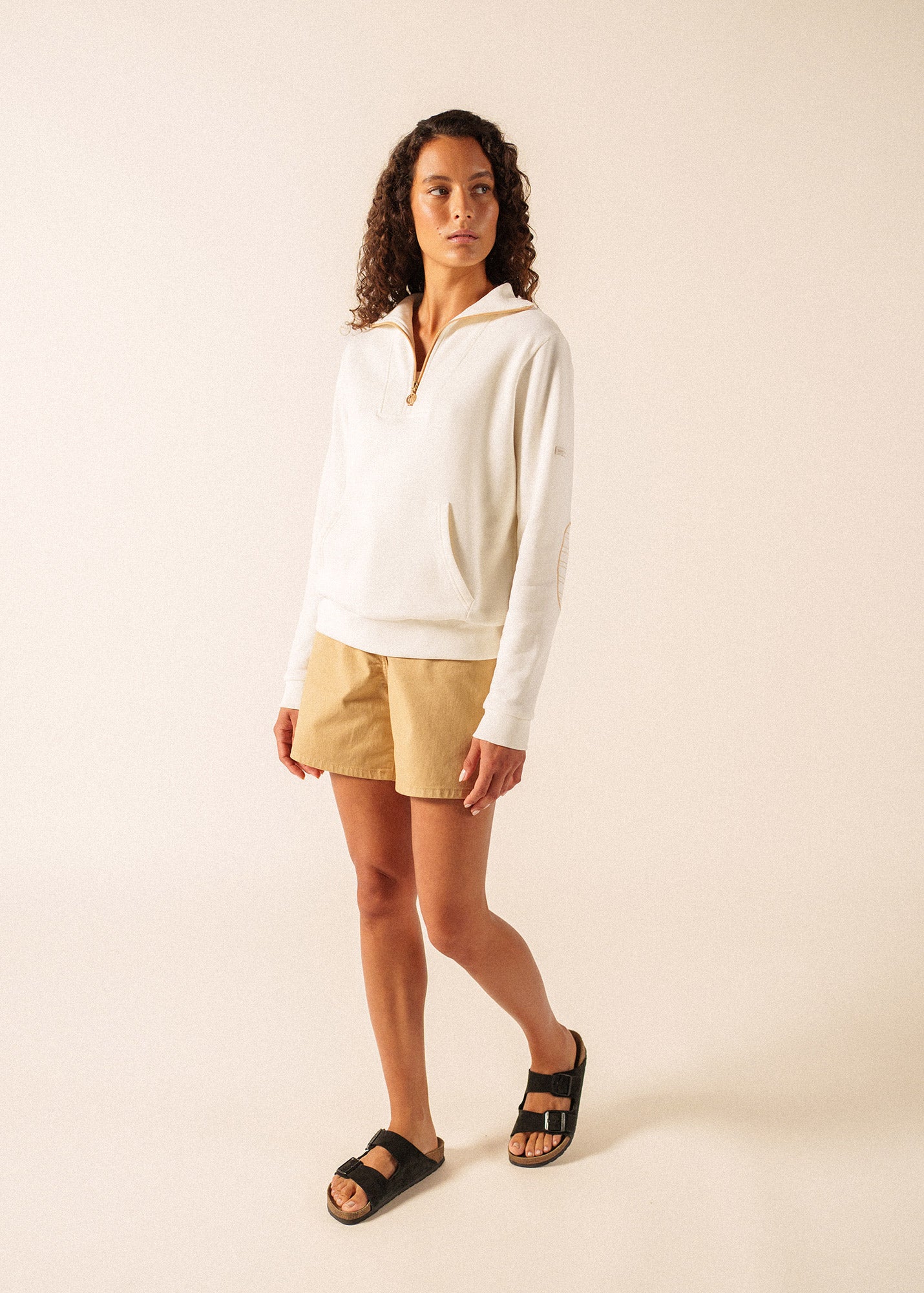 Saint James LOU Cotton Fleece Quarter-Zip Sweatshirt  (IVORY / SAIL CANVAS)