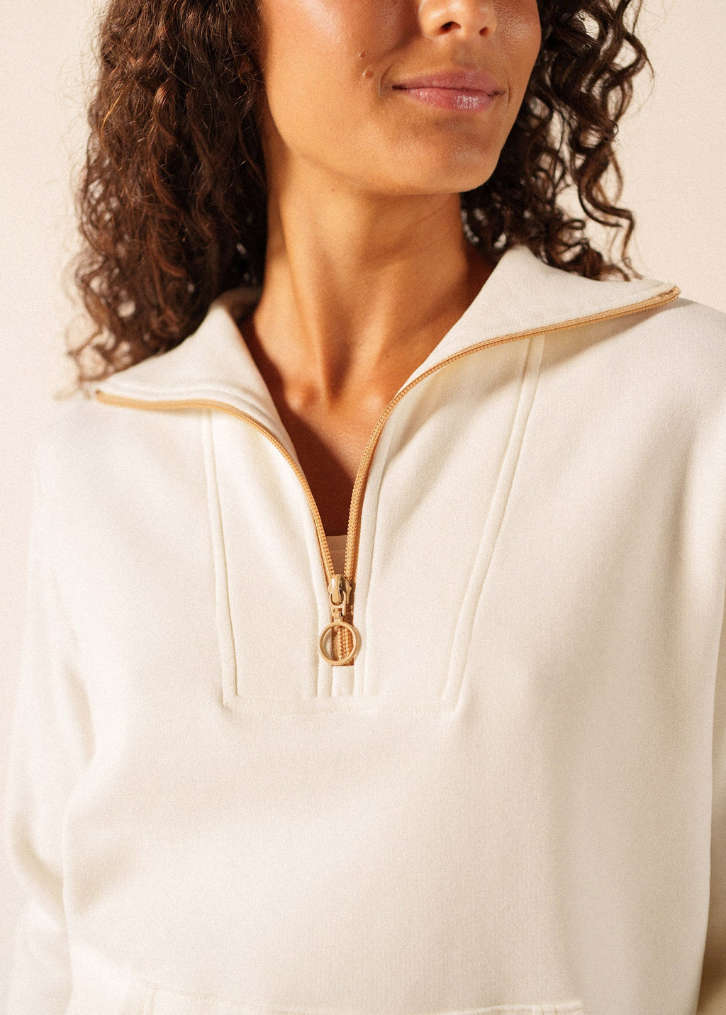 Saint James LOU Cotton Fleece Quarter-Zip Sweatshirt  (IVORY / SAIL CANVAS)