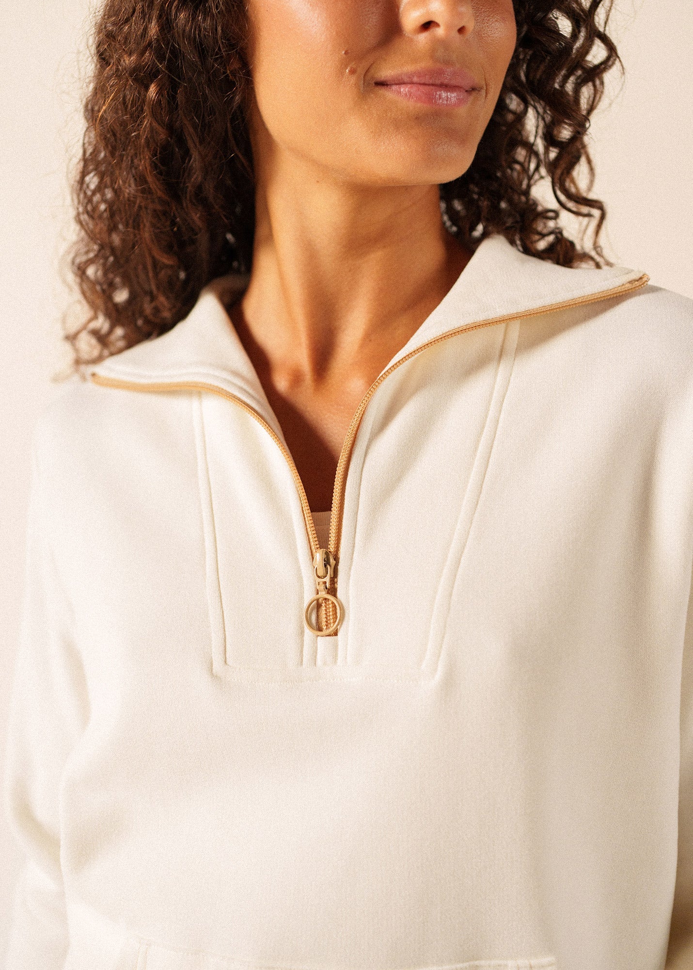 Saint James LOU Cotton Fleece Quarter-Zip Sweatshirt  (IVORY / SAIL CANVAS)