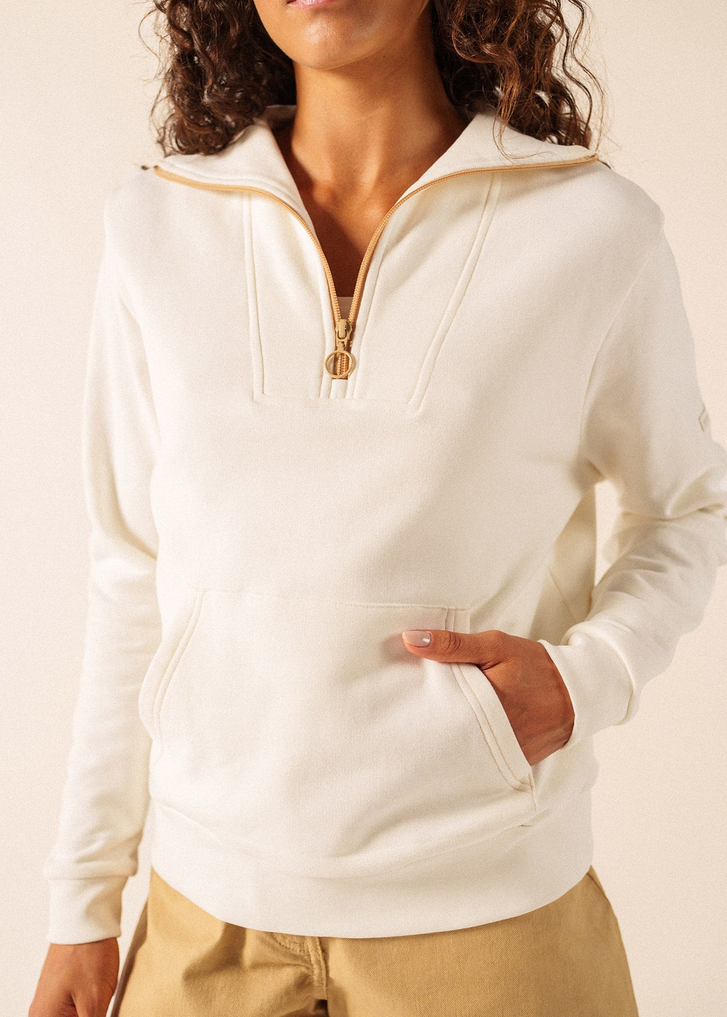 Saint James LOU Cotton Fleece Quarter-Zip Sweatshirt  (IVORY / SAIL CANVAS)