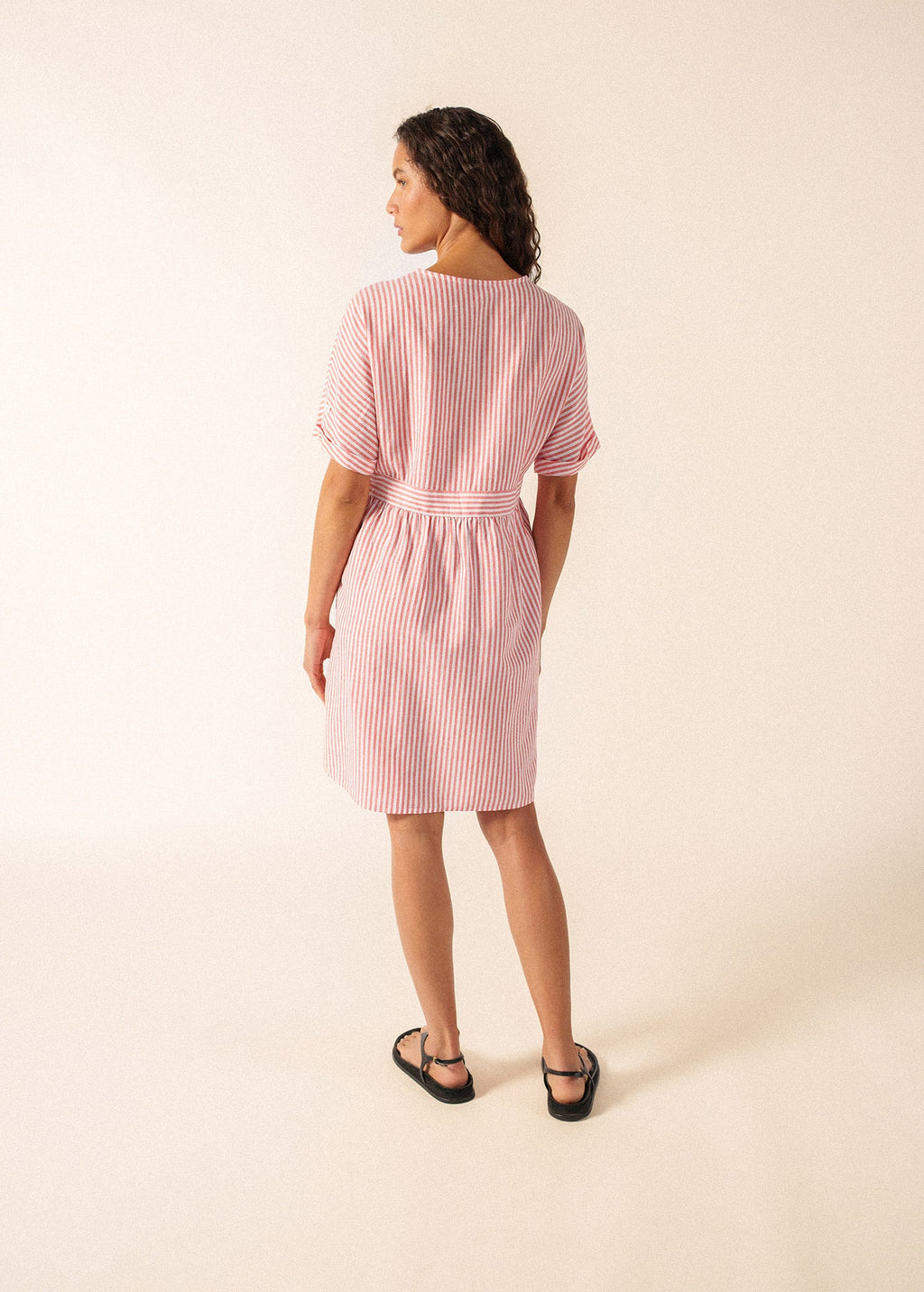 Saint James MATHILDE Striped Linen Blend Dress (WHITE / POPPY RED)
