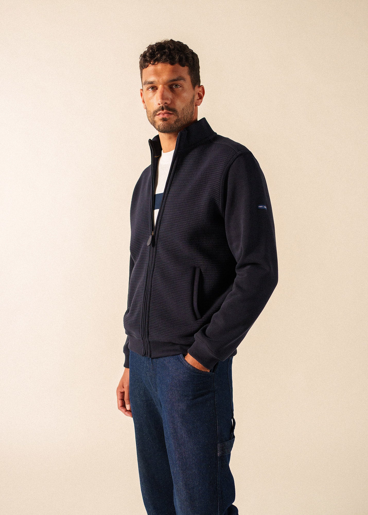 Matteo full-zip ribbed cardigan (NAVY)