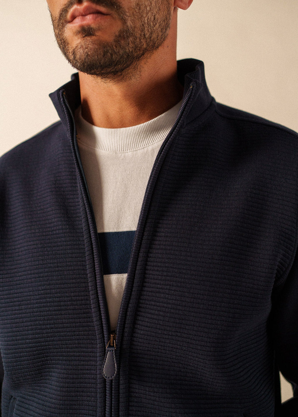 Saint James Matteo full-zip ribbed cardigan (NAVY)