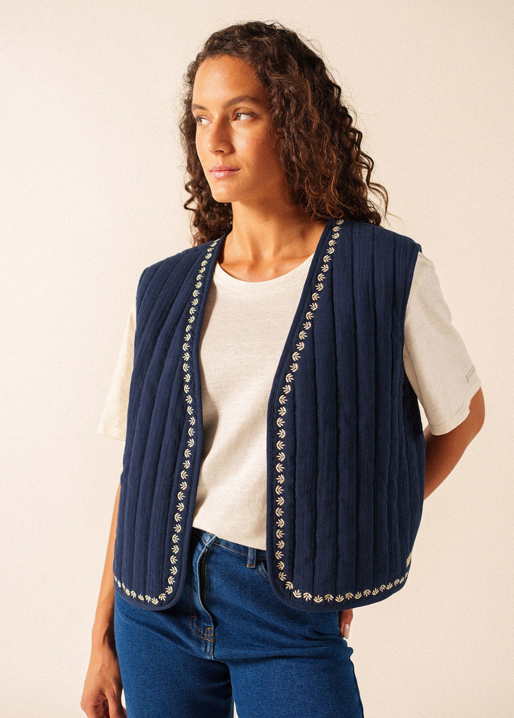 Saint James St Lily cotton quilted vest (NAVY / SAIL CANVAS)