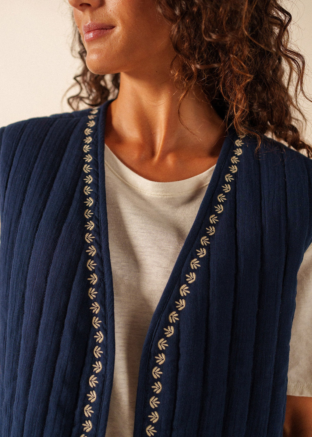 Saint James St Lily cotton quilted vest (NAVY / SAIL CANVAS)