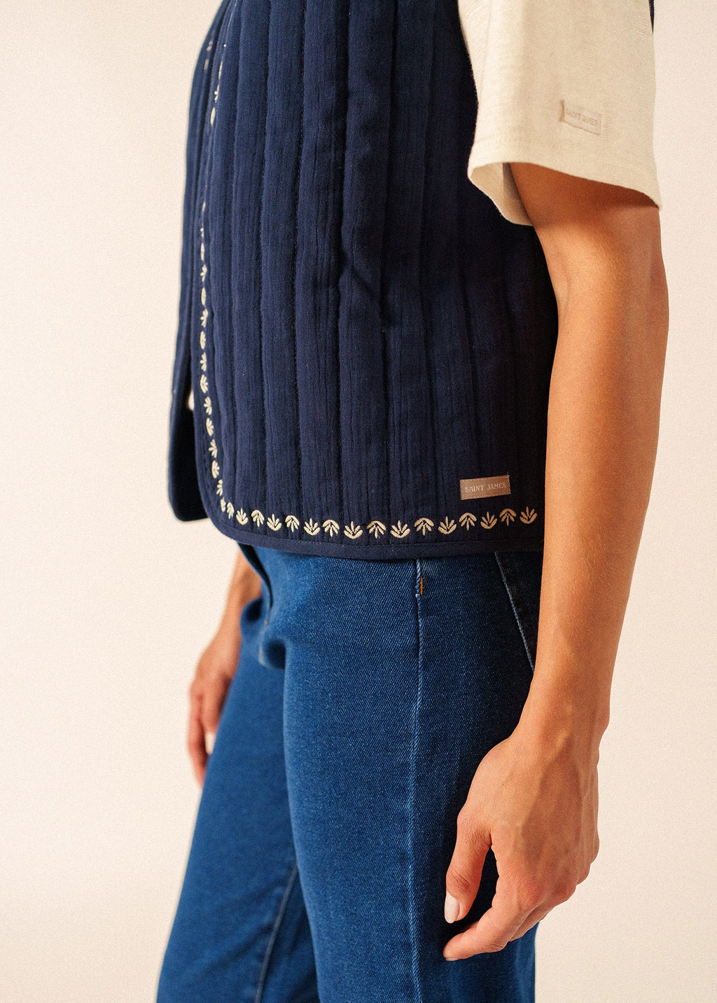 Saint James St Lily cotton quilted vest (NAVY / SAIL CANVAS)