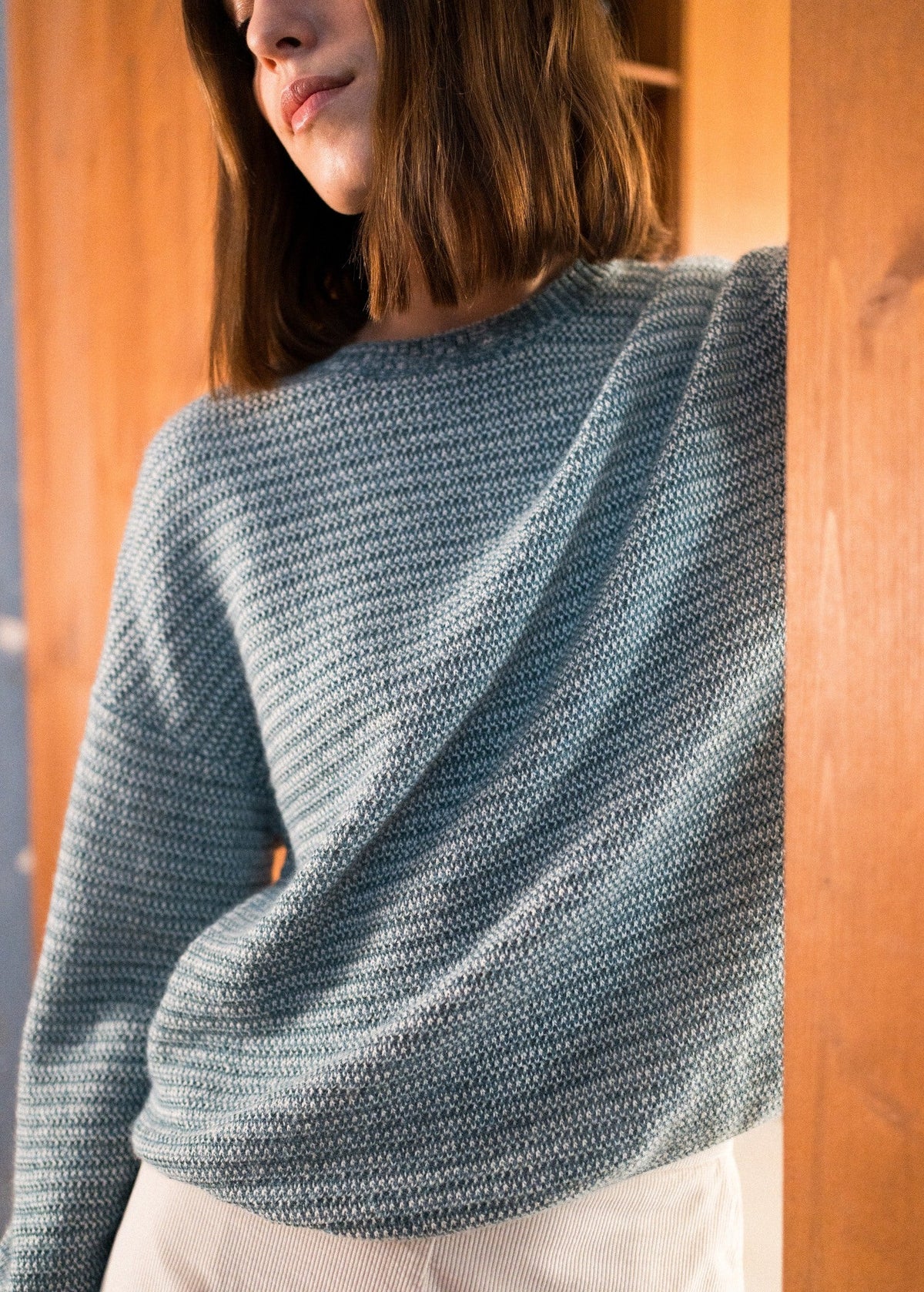 Saint James Ascain Puff-Sleeve Mohair Sweater, Coastal Blue / Winter White