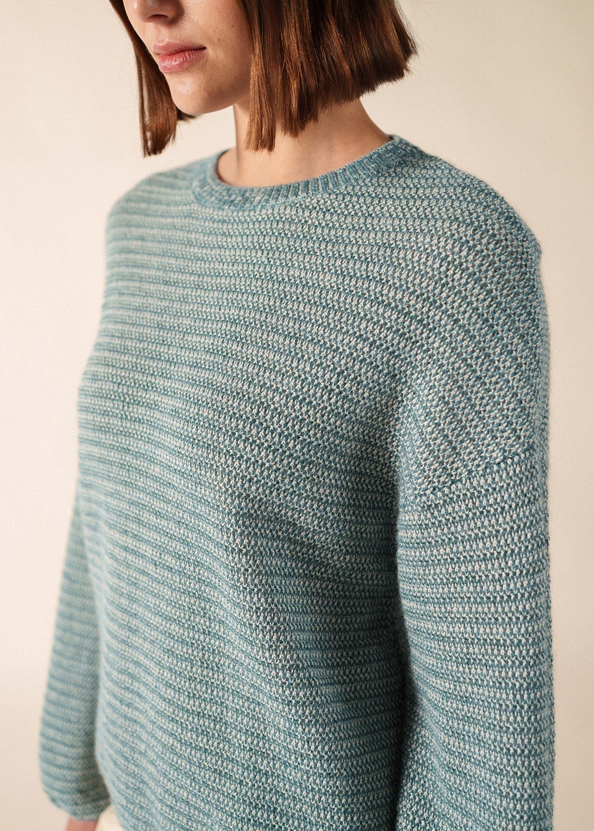 Saint James Ascain Puff-Sleeve Mohair Sweater, Coastal Blue / Winter White