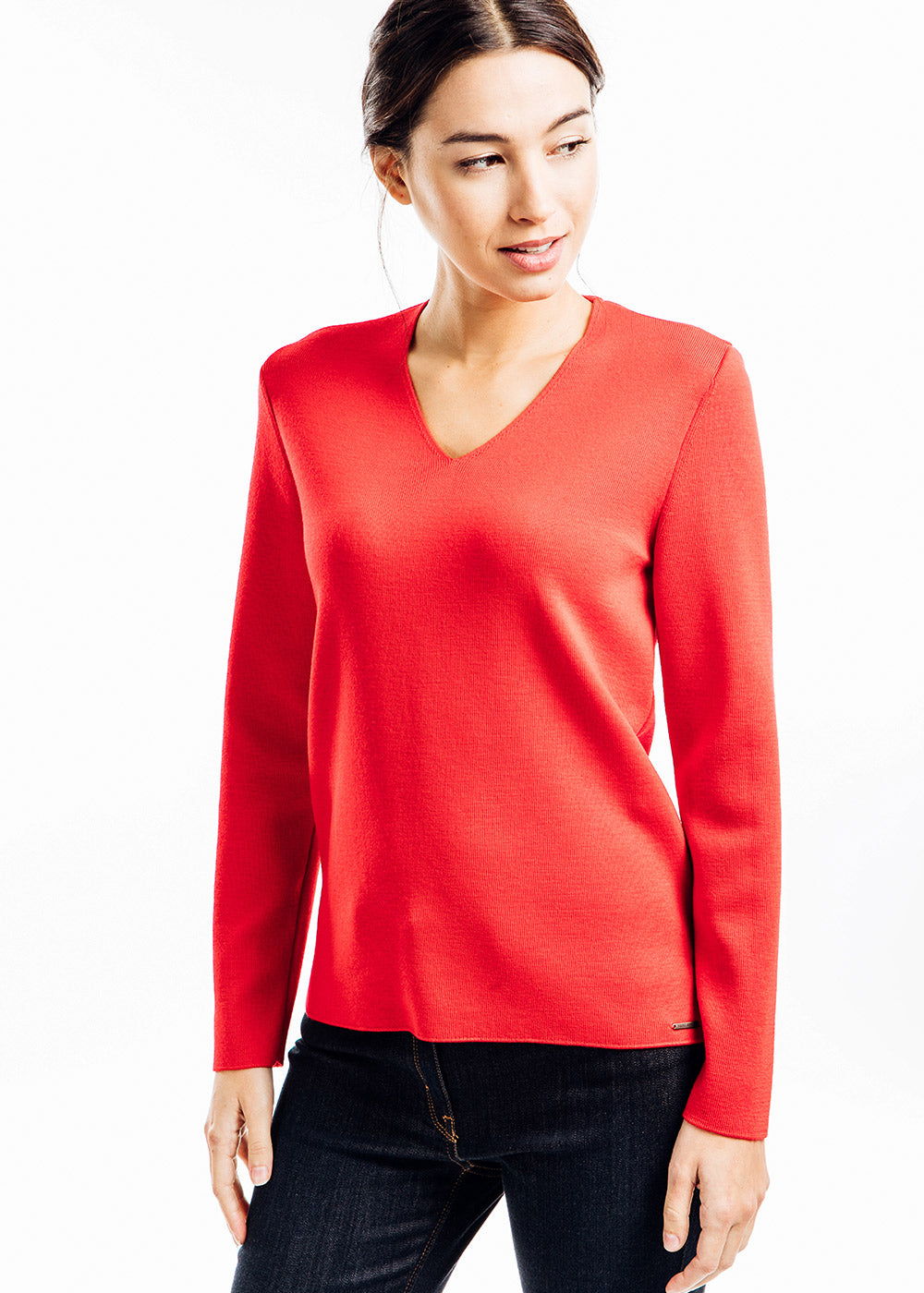 Saint James Brehat V Neck Sweater For Women Soft Wool Red