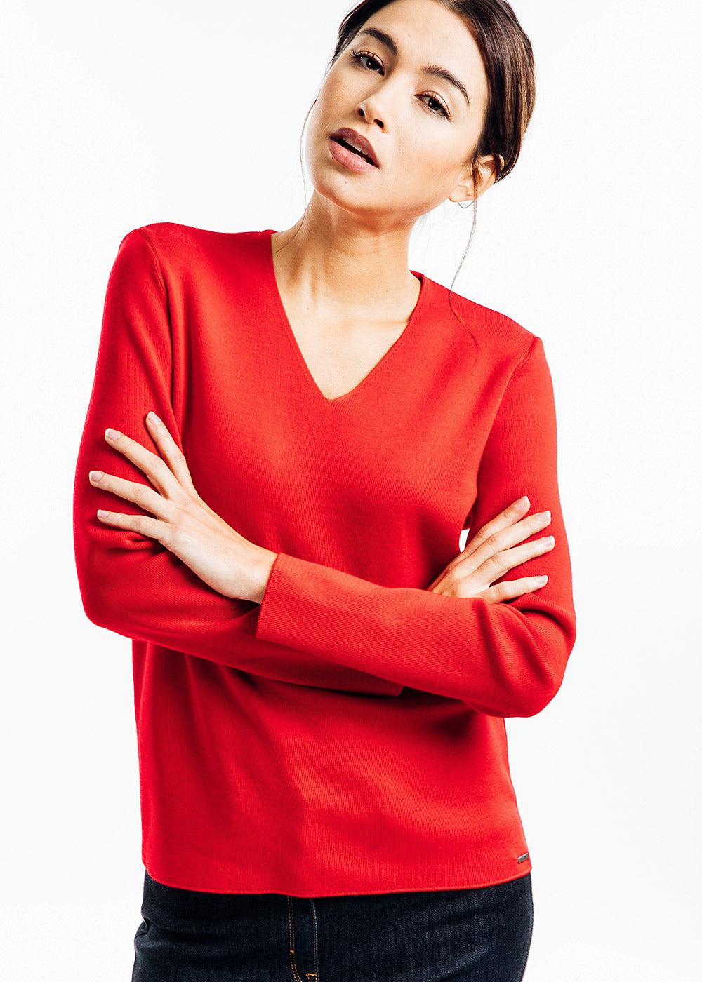 Saint James Brehat V Neck Sweater For Women Soft Wool Red