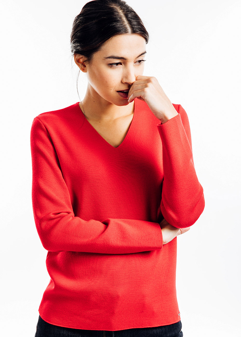 Saint James Brehat V Neck Sweater For Women Soft Wool Red