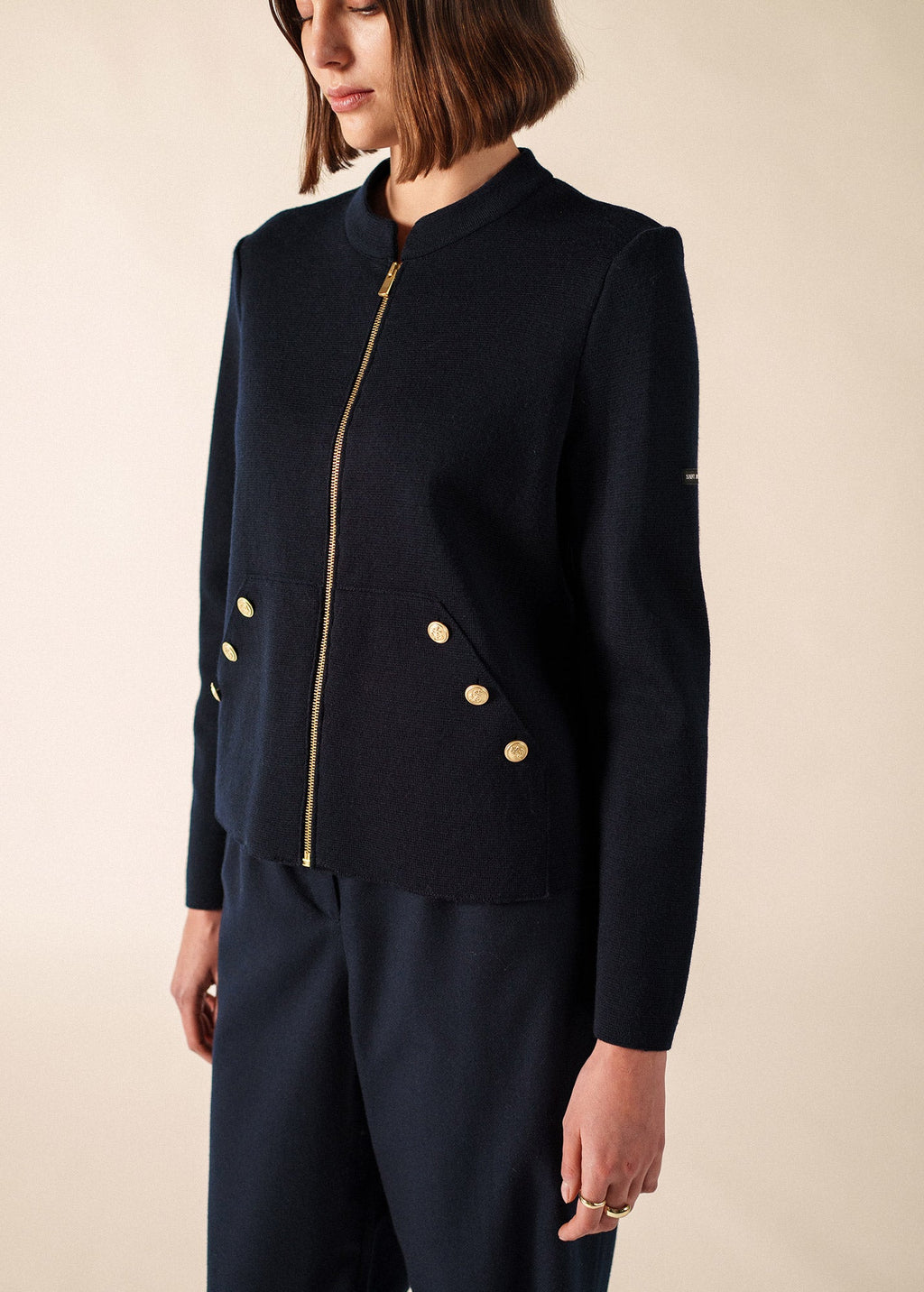 Saint James Boussole Wool Ponte Knit Jacket, Navy