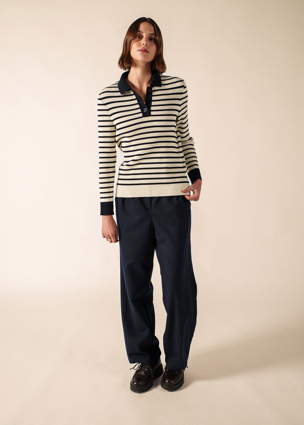 Saint James Fiquefleur Sweater, Ivory / Navy