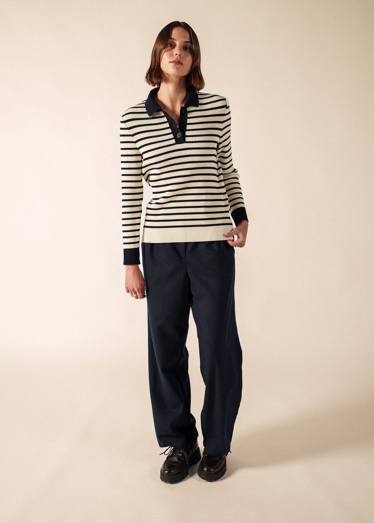 Saint James Fiquefleur Sweater, Ivory / Navy