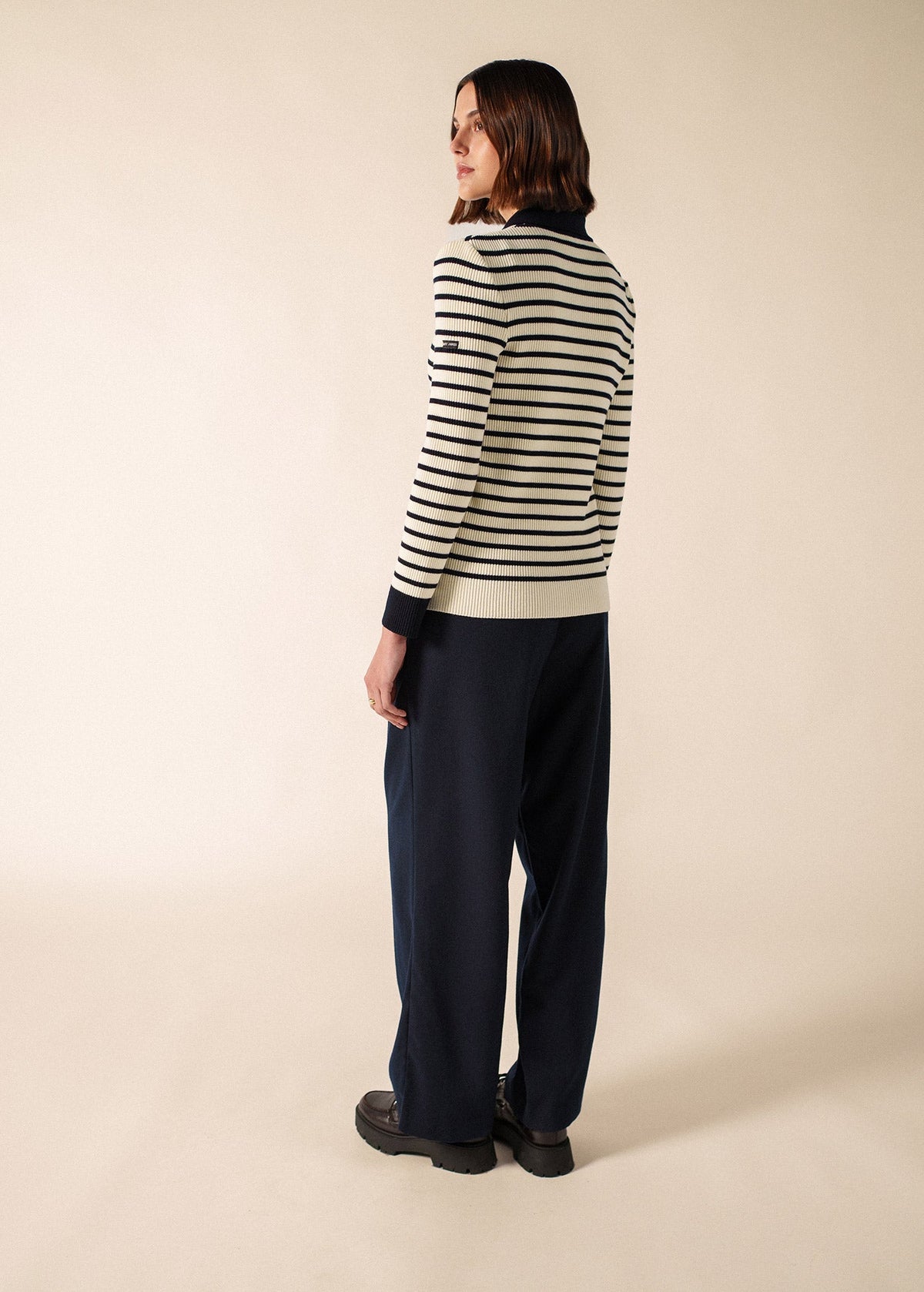 Saint James Fiquefleur Sweater, Ivory / Navy