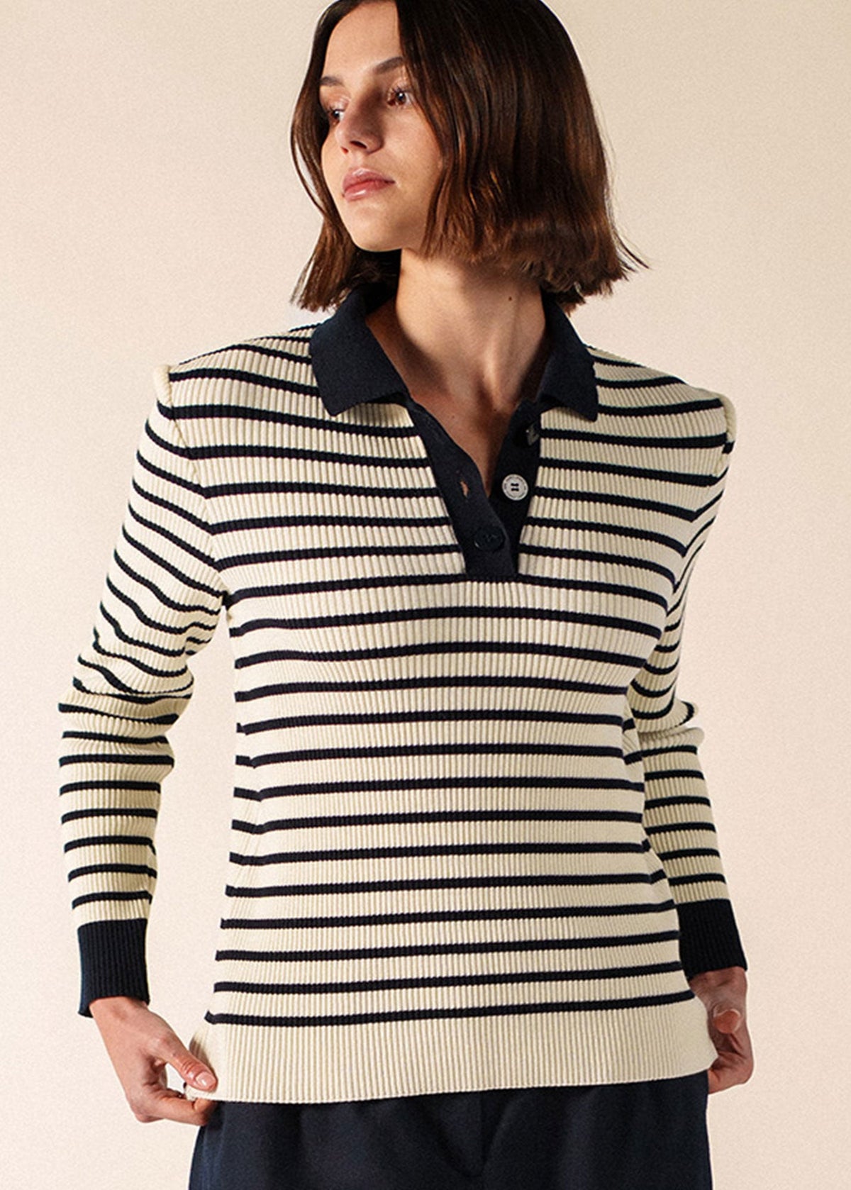Saint James Fiquefleur Sweater, Ivory / Navy
