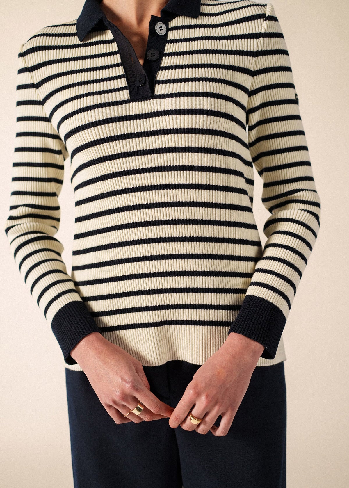 Saint James Fiquefleur Sweater, Ivory / Navy