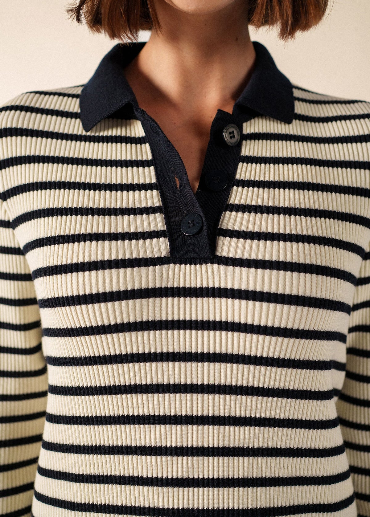 Saint James Fiquefleur Sweater, Ivory / Navy