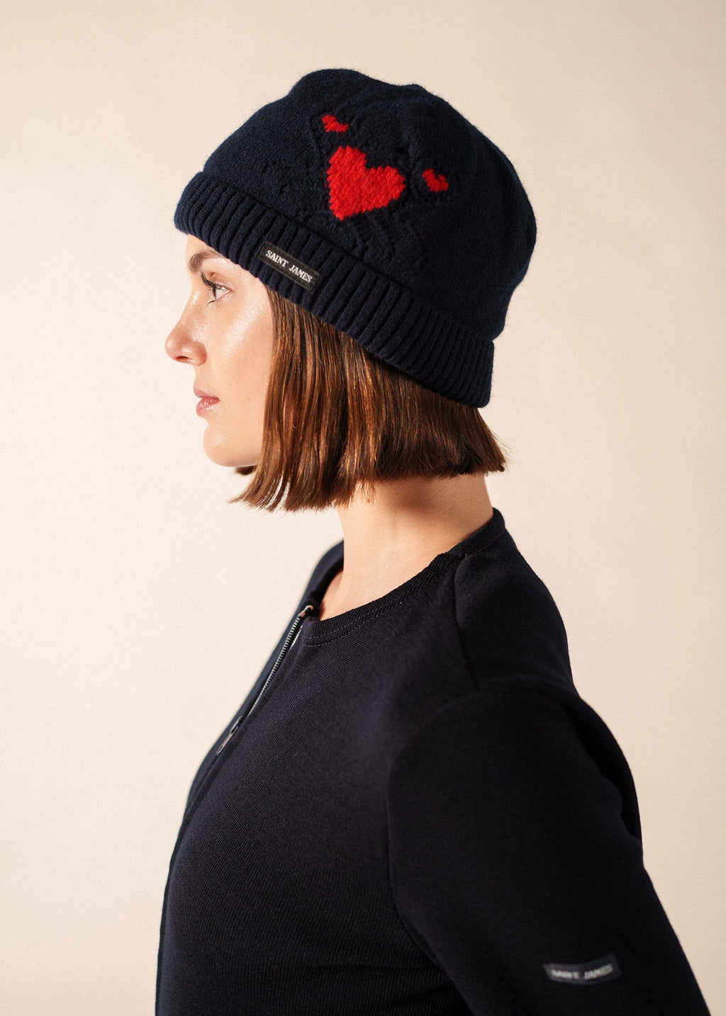 Saint James PORTUNE Pure Wool Beanie (NAVY / RED)