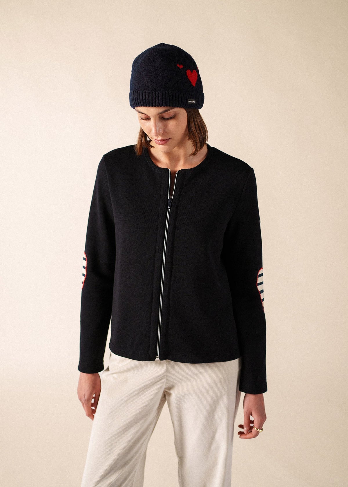 Saint James PORTUNE Pure Wool Beanie (NAVY / RED)