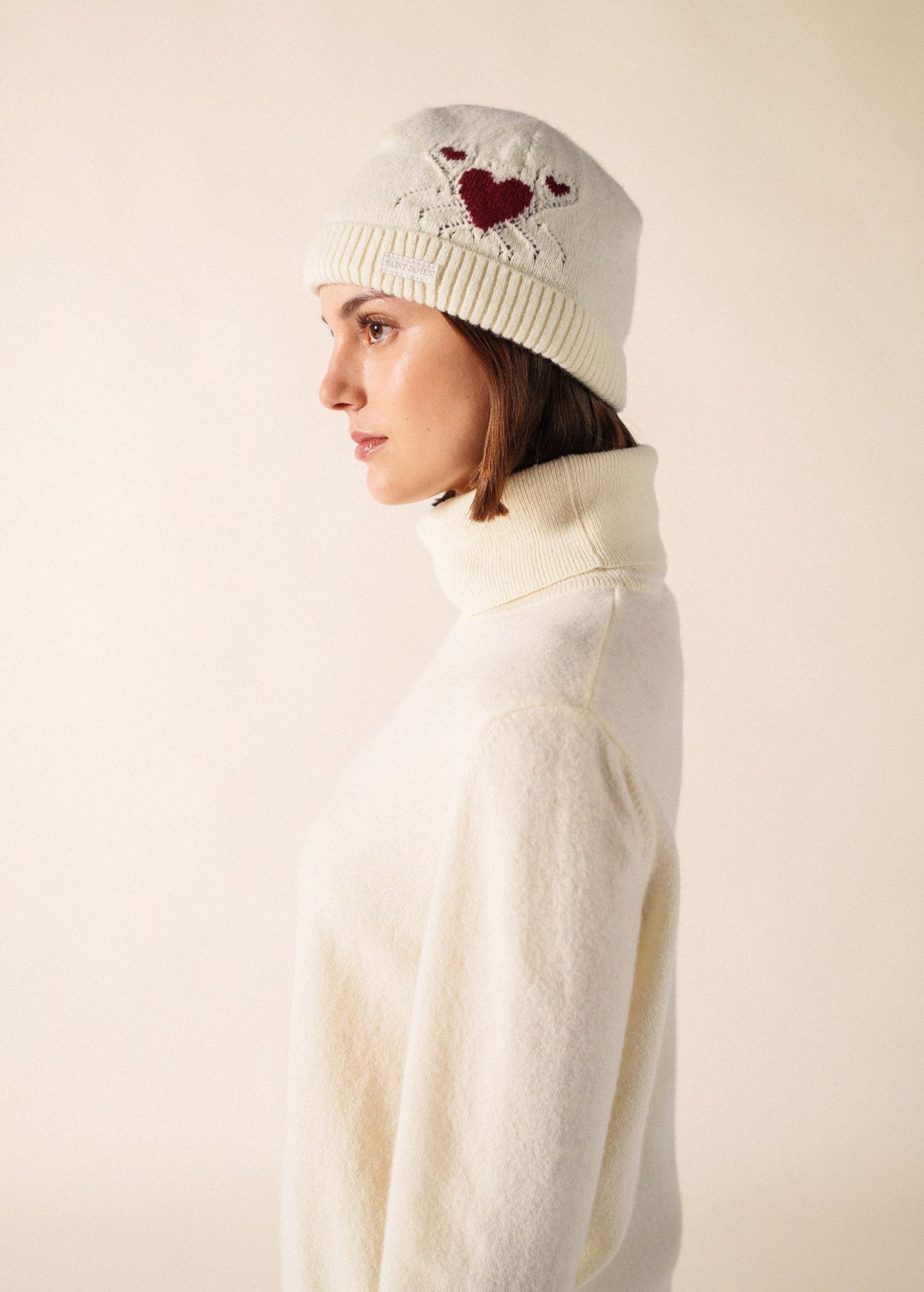 Saint James PORTUNE Pure Wool Beanie (IVORY / BURGUNDY)