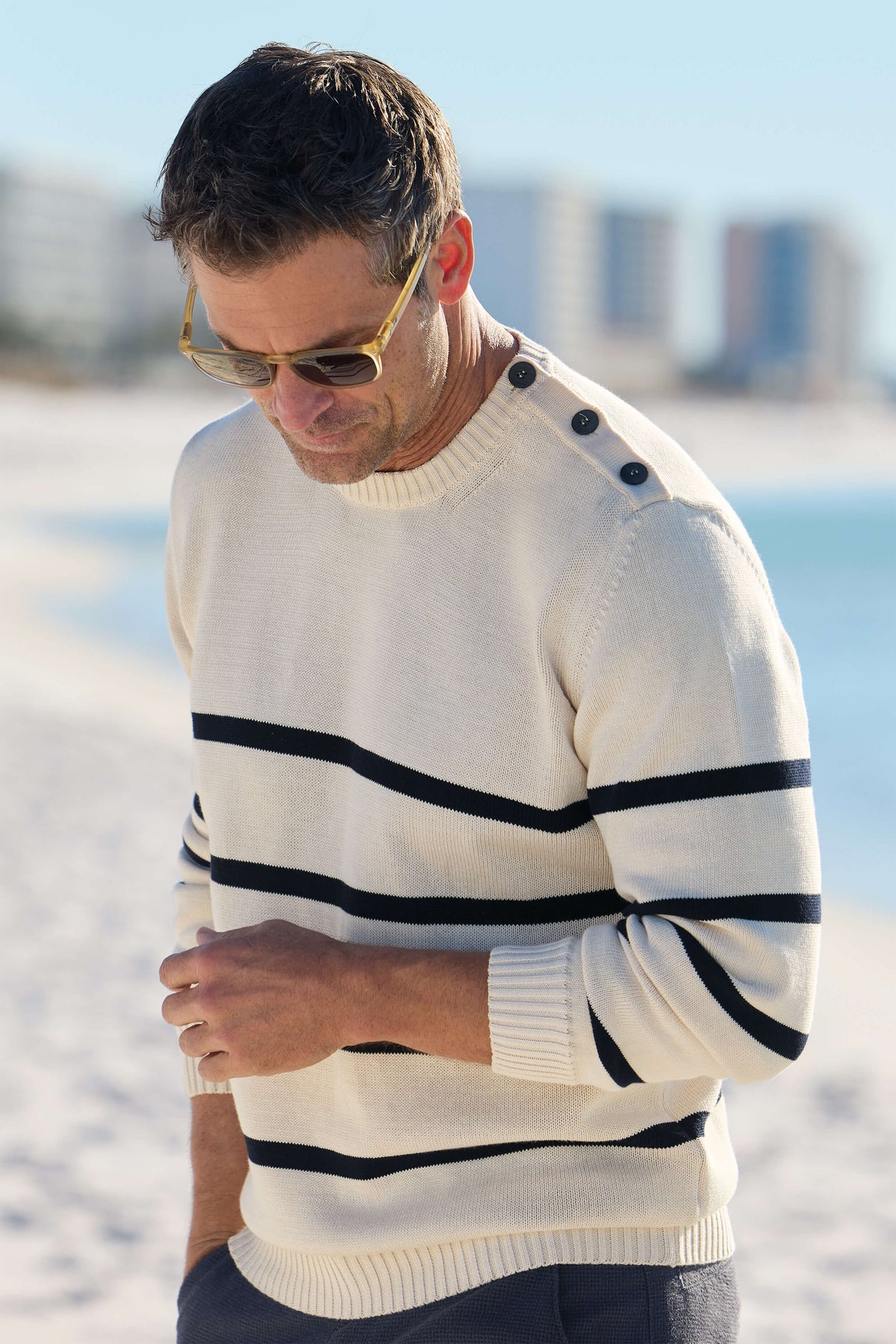 Reserve Long Sleeve Nautical Stripe Crew Sweater