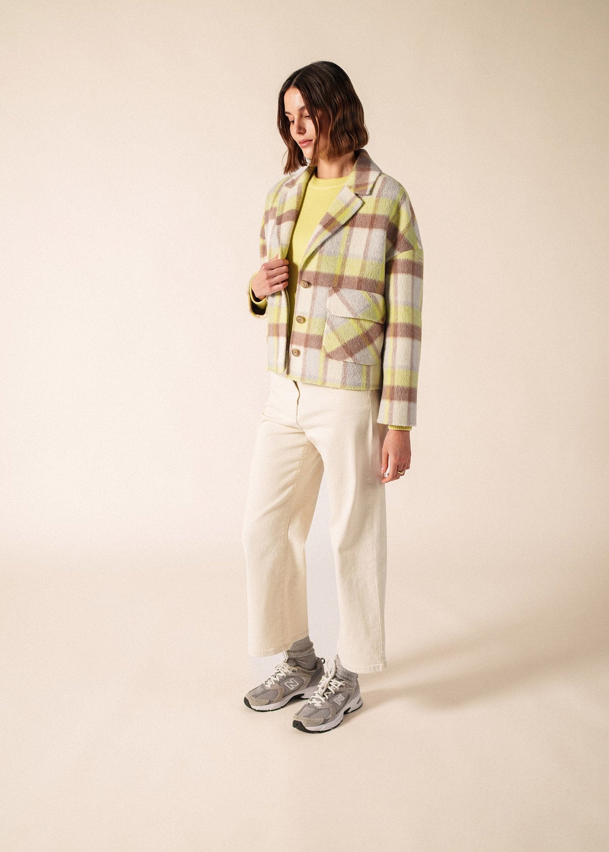 Saint James St Emilia Checked Wool Jacket, Winter White / Beige / Butter Yellow