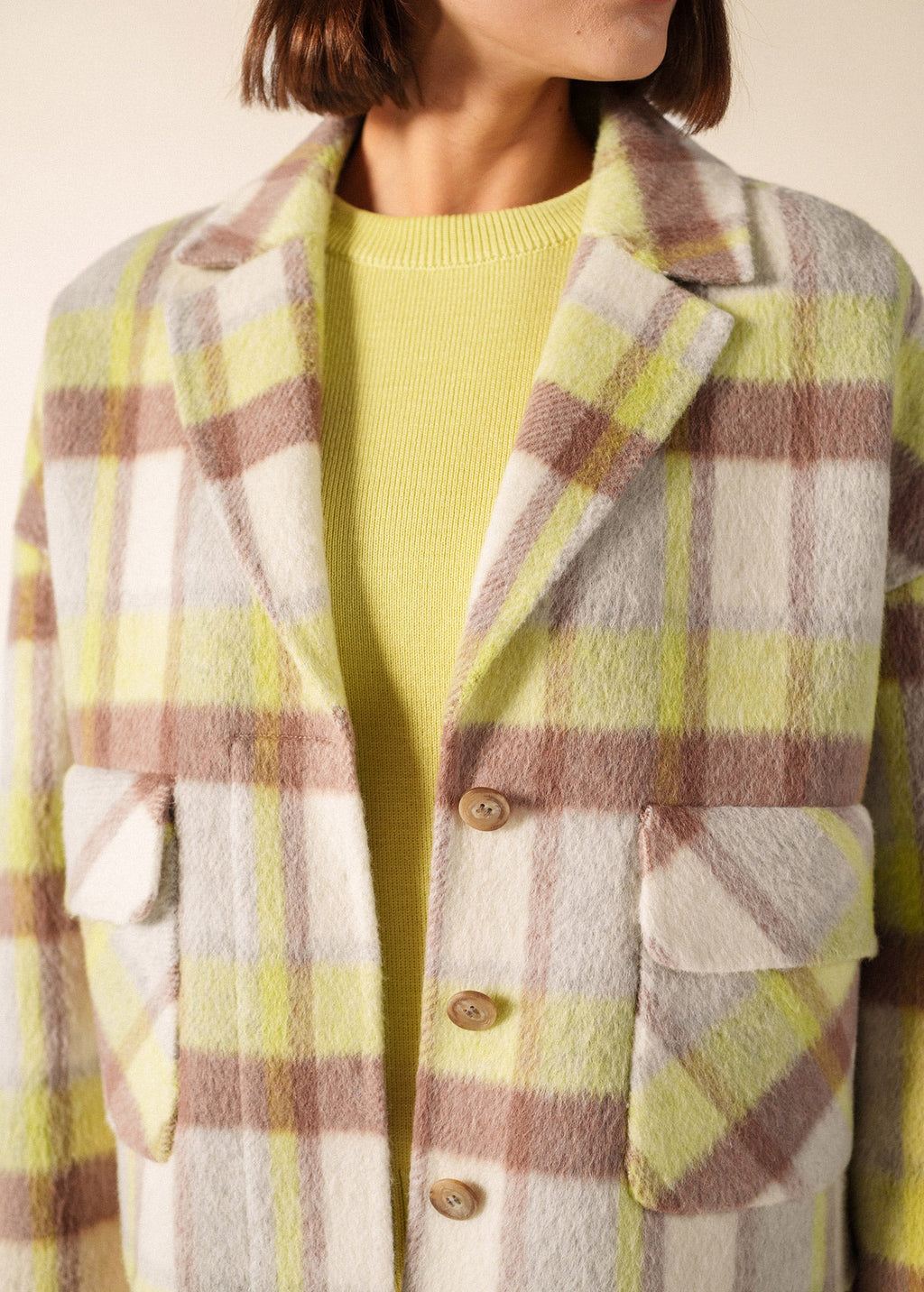 Saint James St Emilia Checked Wool Jacket, Winter White / Beige / Butter Yellow