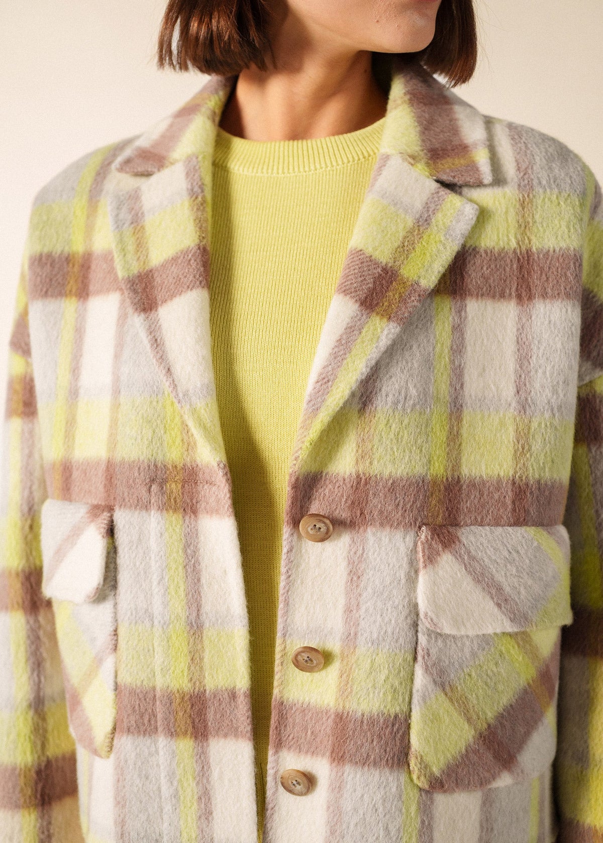 Saint James St Emilia Checked Wool Jacket, Winter White / Beige / Butter Yellow