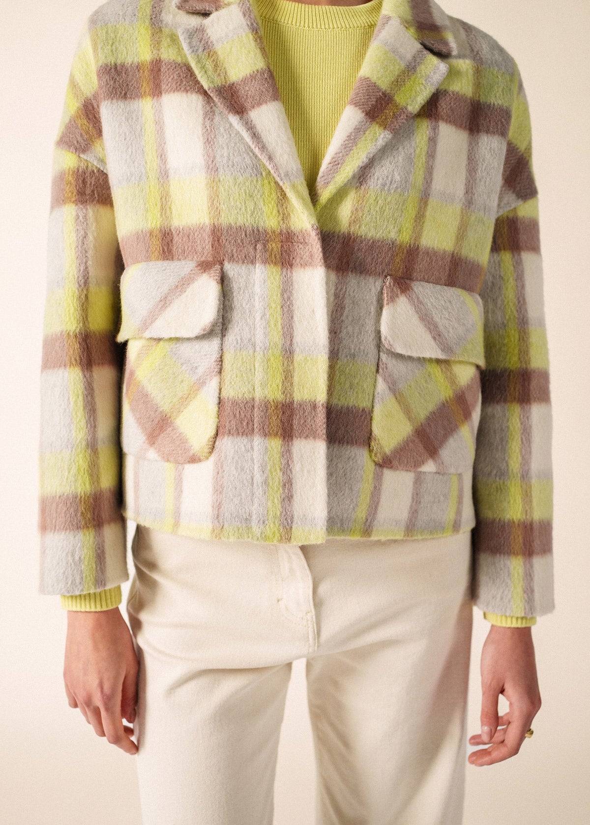 Saint James St Emilia Checked Wool Jacket, Winter White / Beige / Butter Yellow