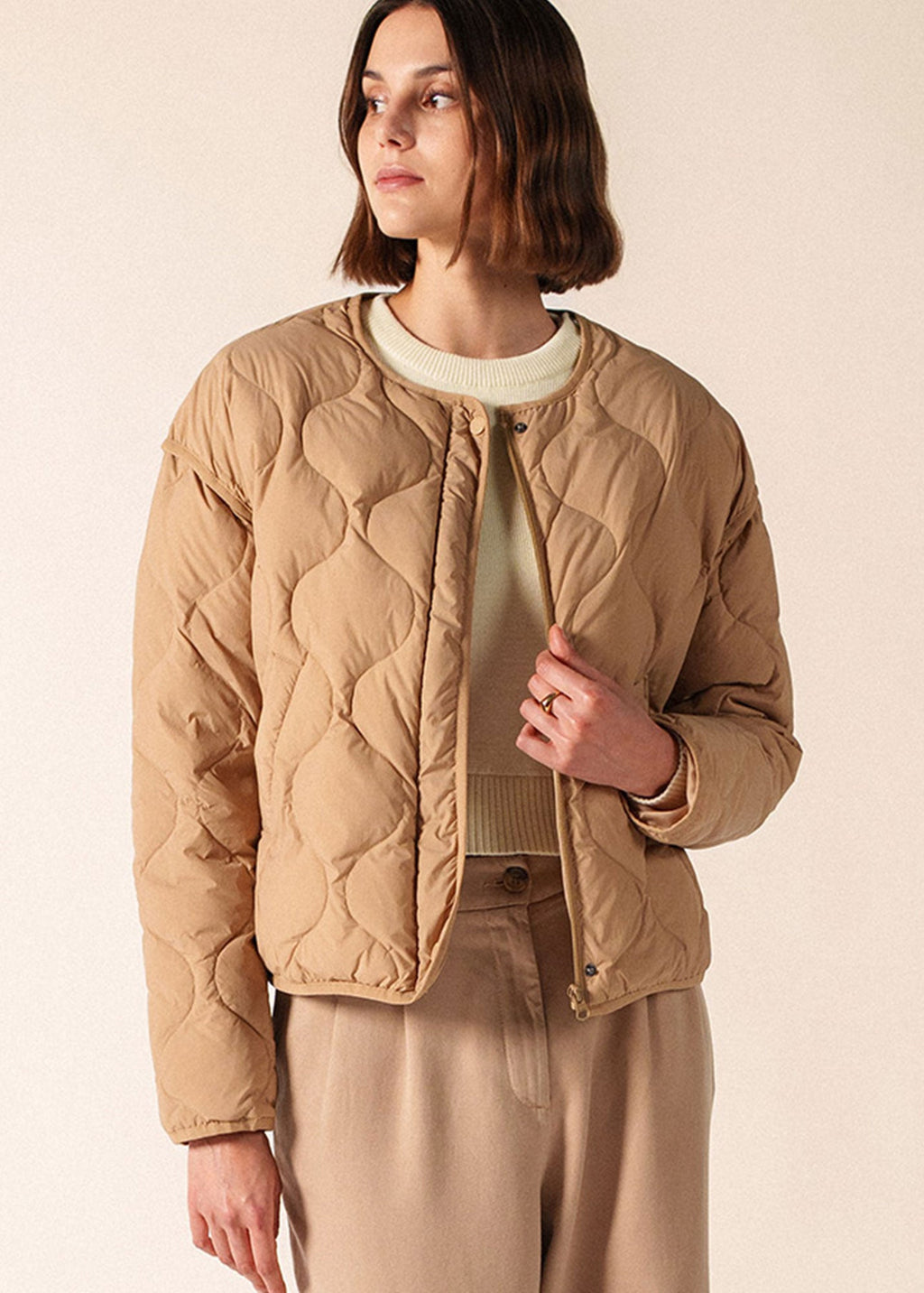 Saint James St Carole Puffer Jacket, Dark Beige