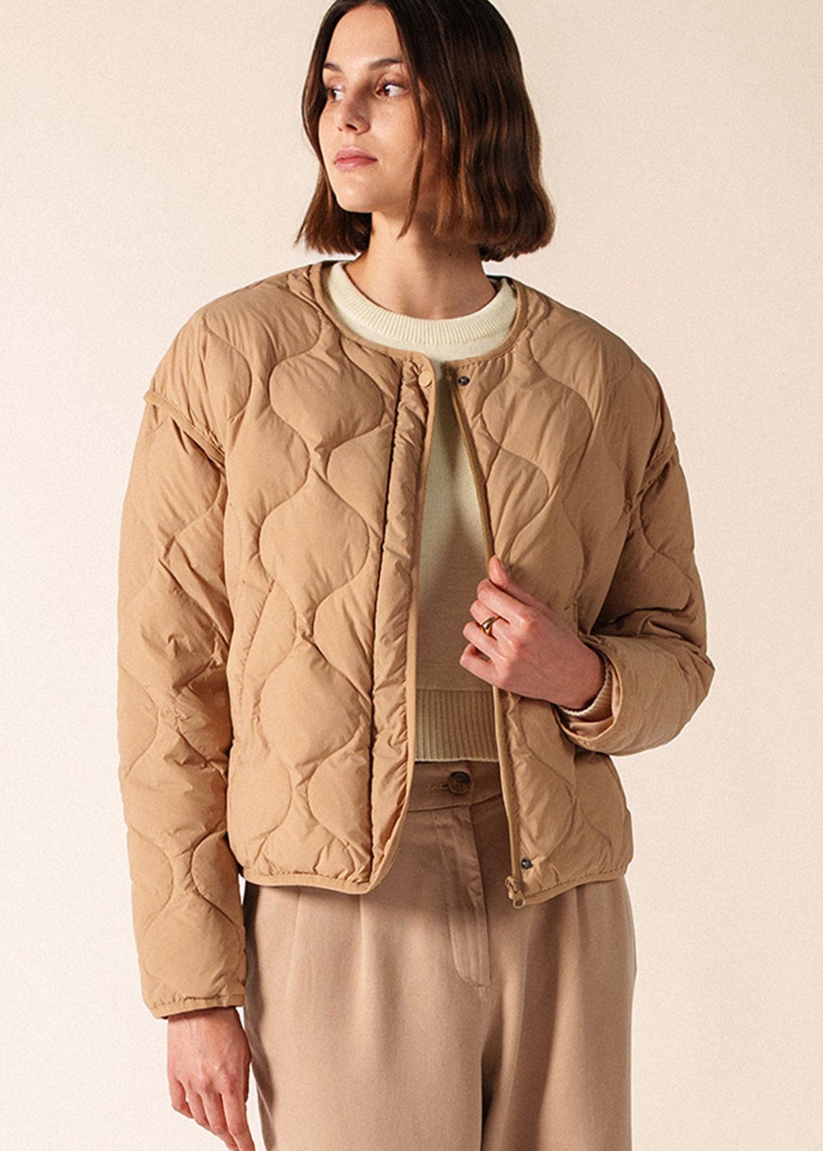 Saint James St Carole Puffer Jacket, Dark Beige