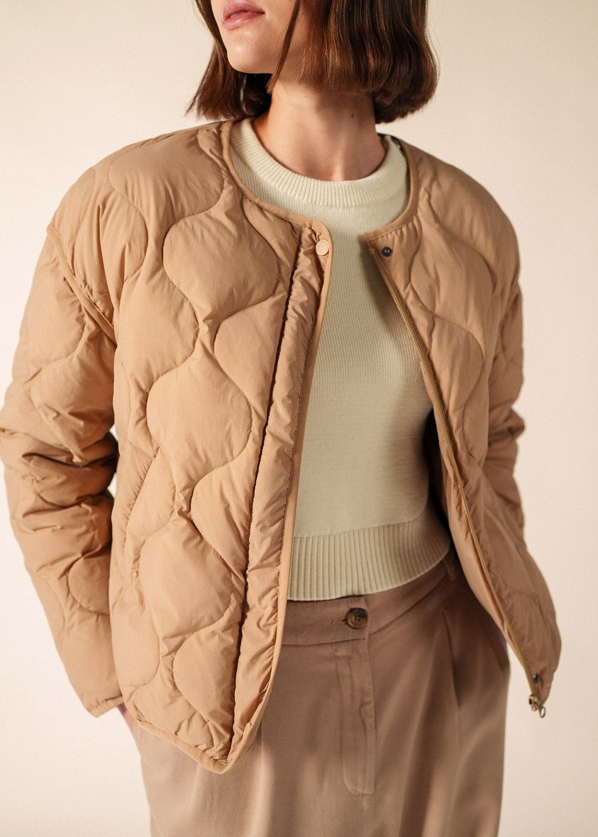 Saint James St Carole Puffer Jacket, Dark Beige