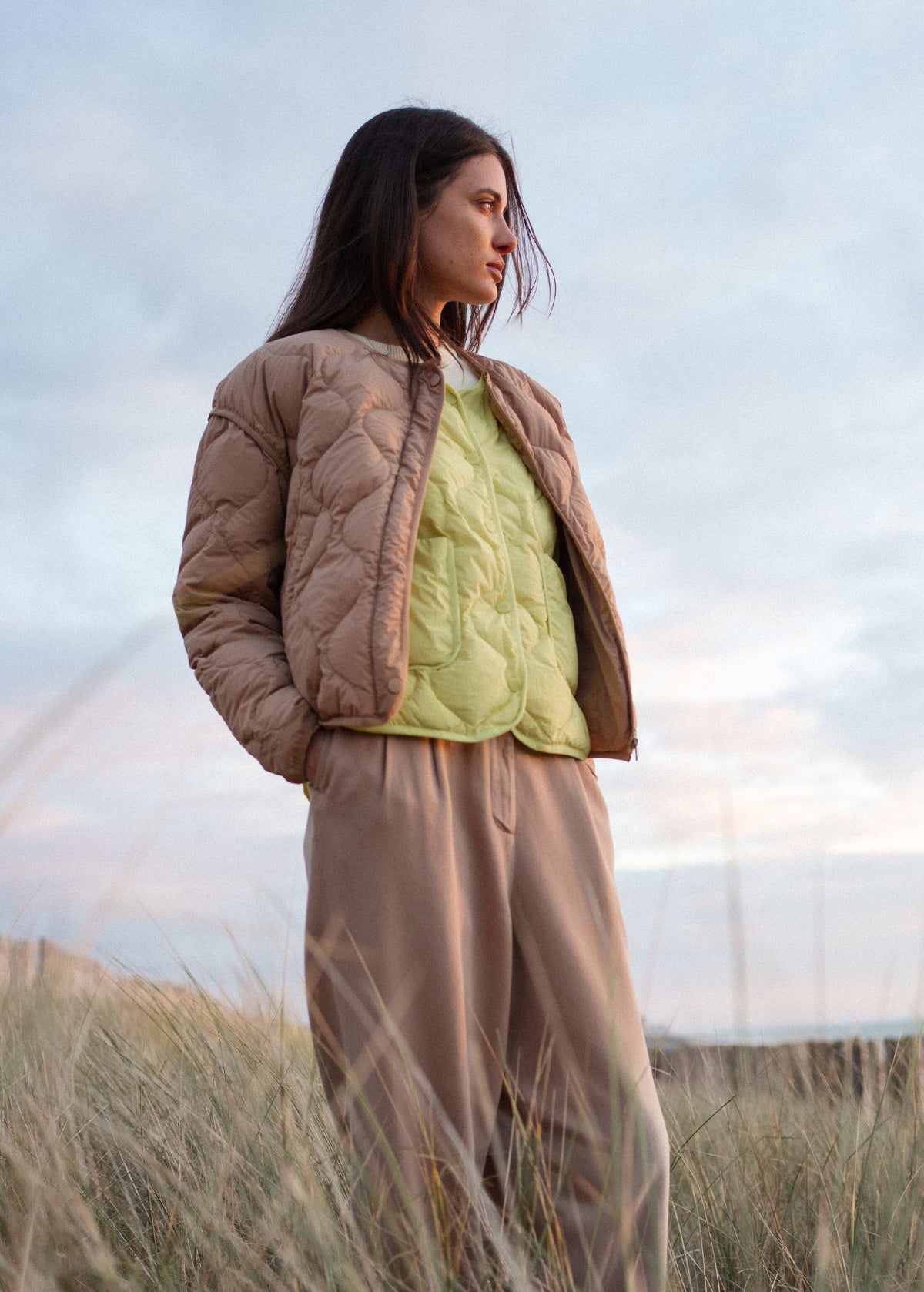 Saint James St Carole Puffer Jacket, Dark Beige