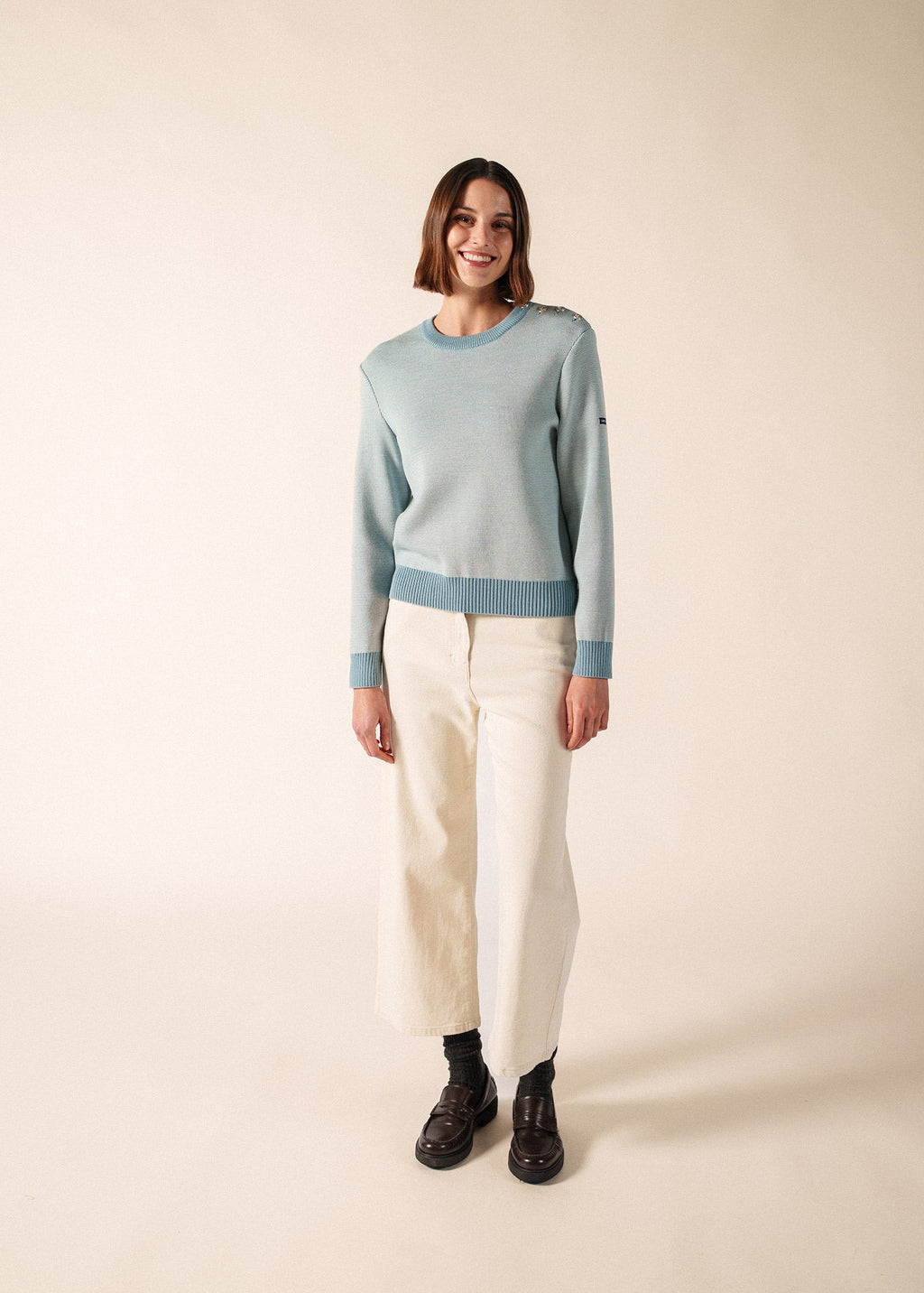 Saint James CANCALE CHINE Fisherman Sweater for Women (LIGHT COASTAL BLUE / WHITE)