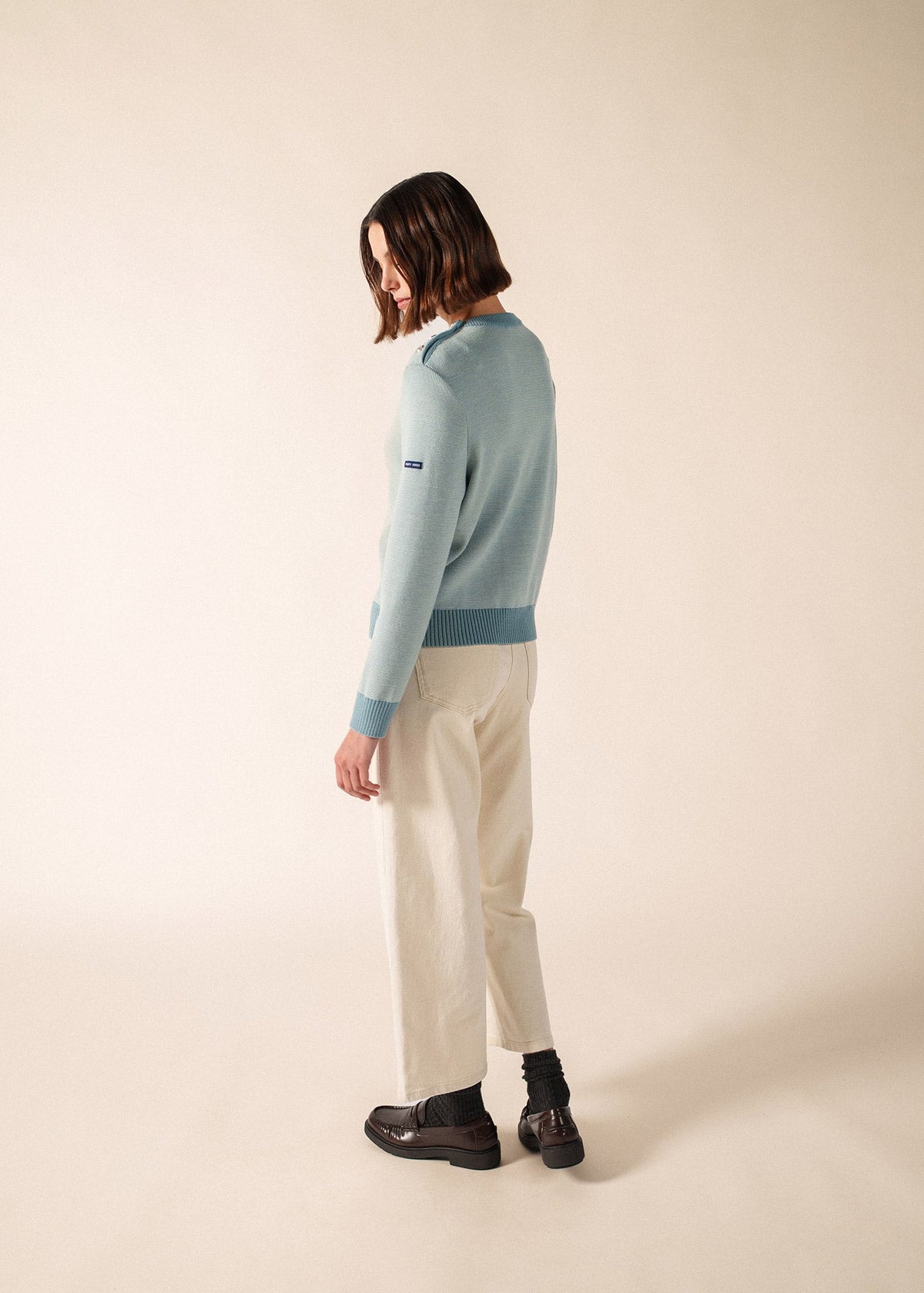 Saint James CANCALE CHINE Fisherman Sweater for Women (LIGHT COASTAL BLUE / WHITE)