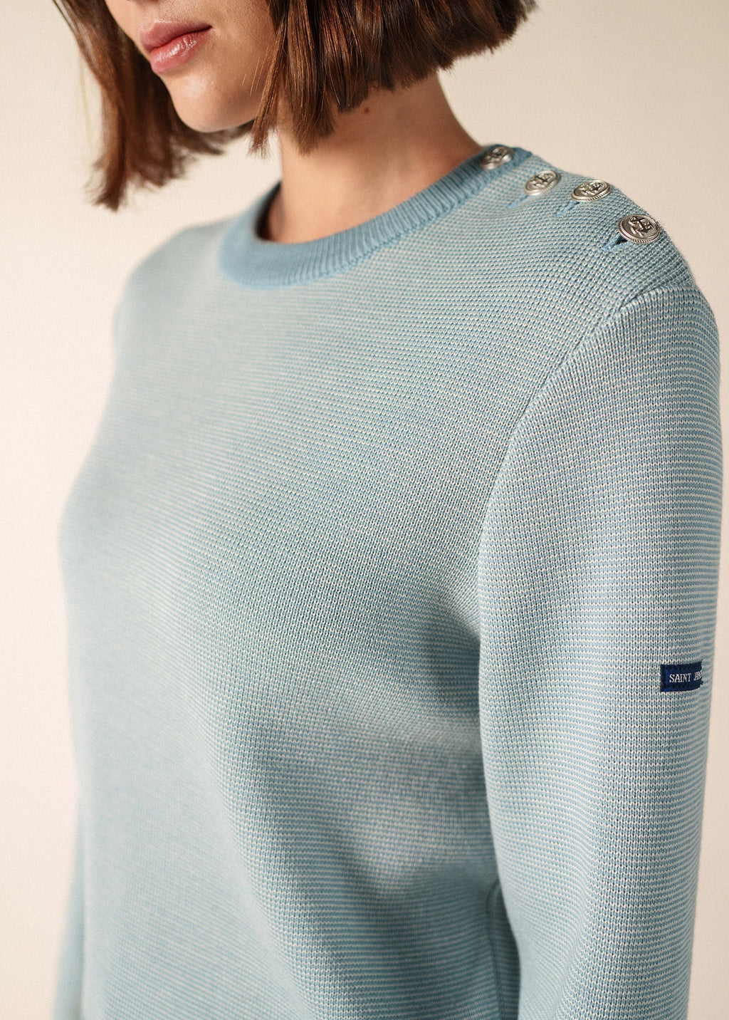 Saint James CANCALE CHINE Fisherman Sweater for Women (LIGHT COASTAL BLUE / WHITE)