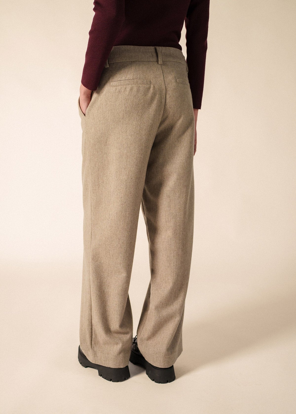 Saint James Bianca Hiver Pleated Wool Flannel Pants, Dark Beige