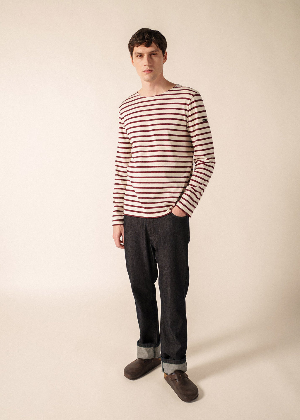 Saint James BEILLE Breton Shirt (ECRU / BURGUNDY)