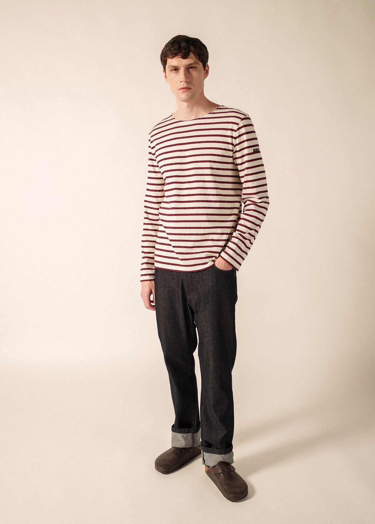 Saint James BEILLE Breton Shirt (ECRU / BURGUNDY)