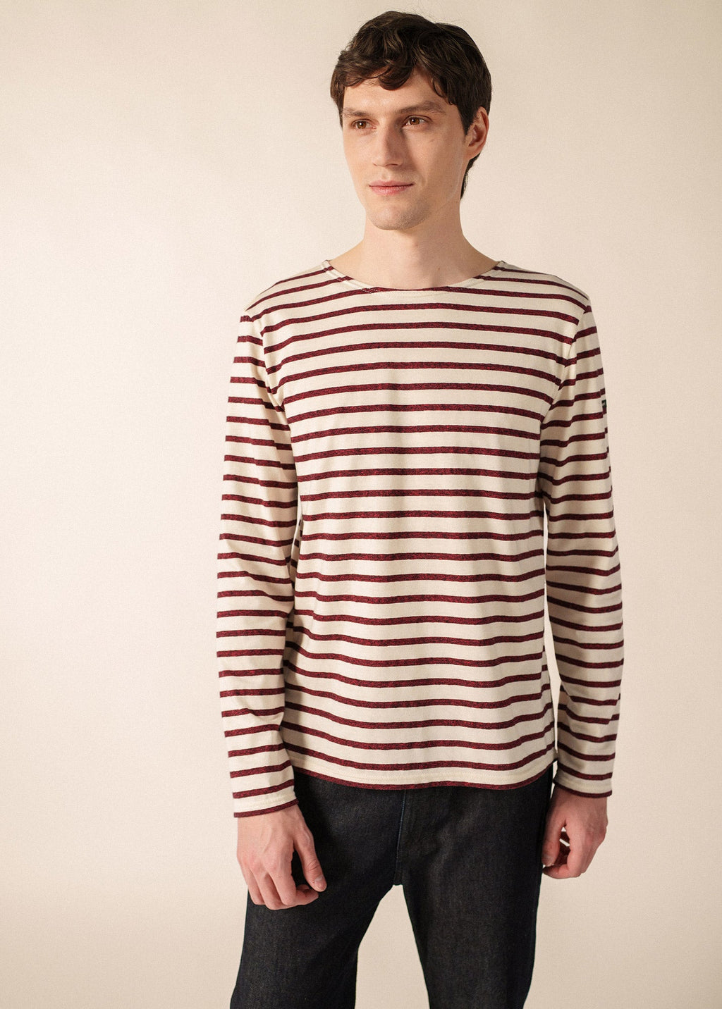 Saint James BEILLE Breton Shirt (ECRU / BURGUNDY)