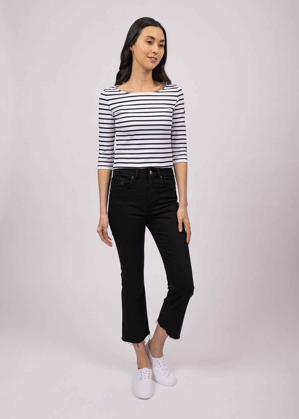 Saint James GARDE-COTE III - Nautical Striped Sport Top With UV Protection | Women Fit (WHITE / BLACK)