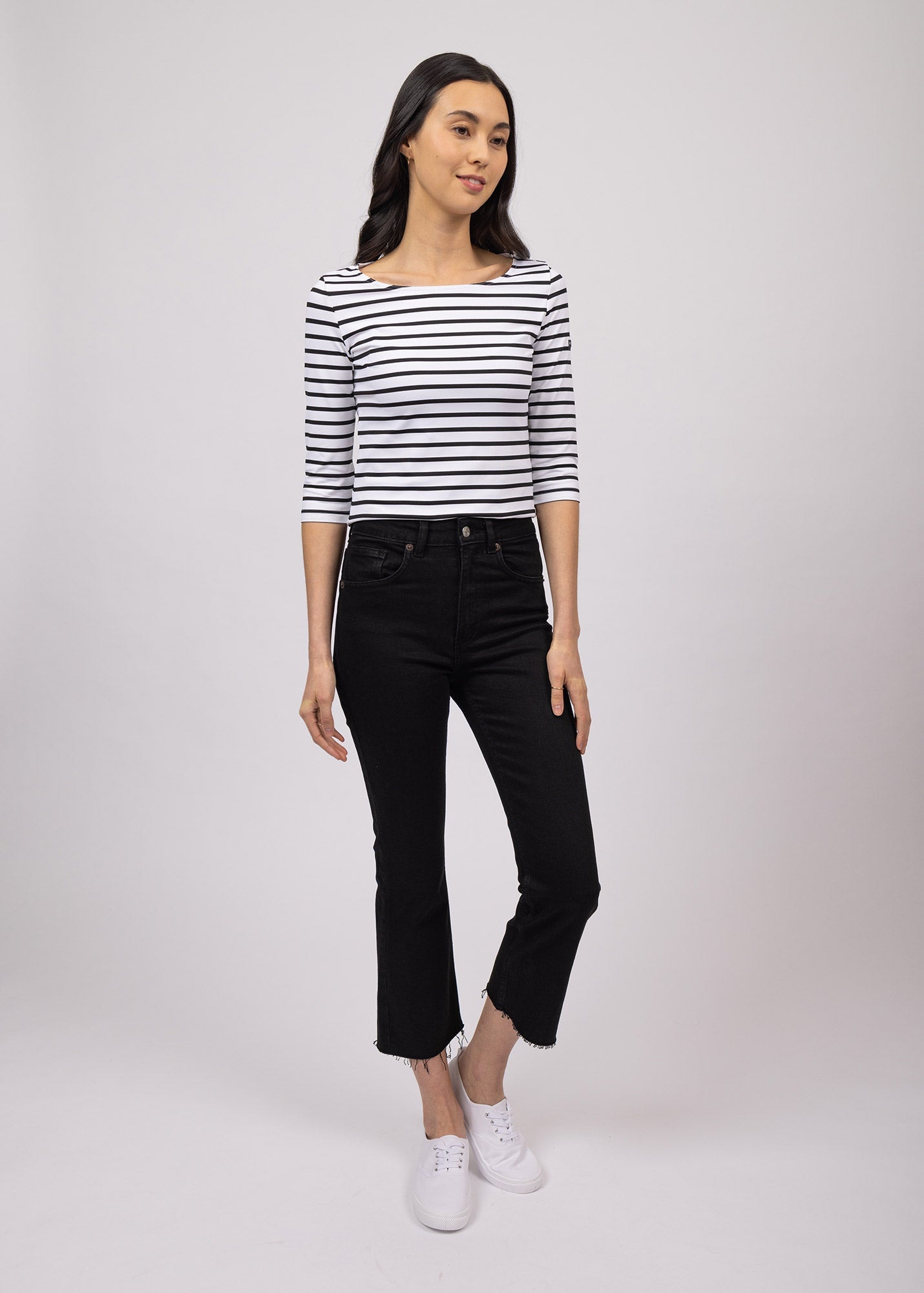 Saint James GARDE-COTE III - Nautical Striped Sport Top With UV Protection | Women Fit (WHITE / BLACK)