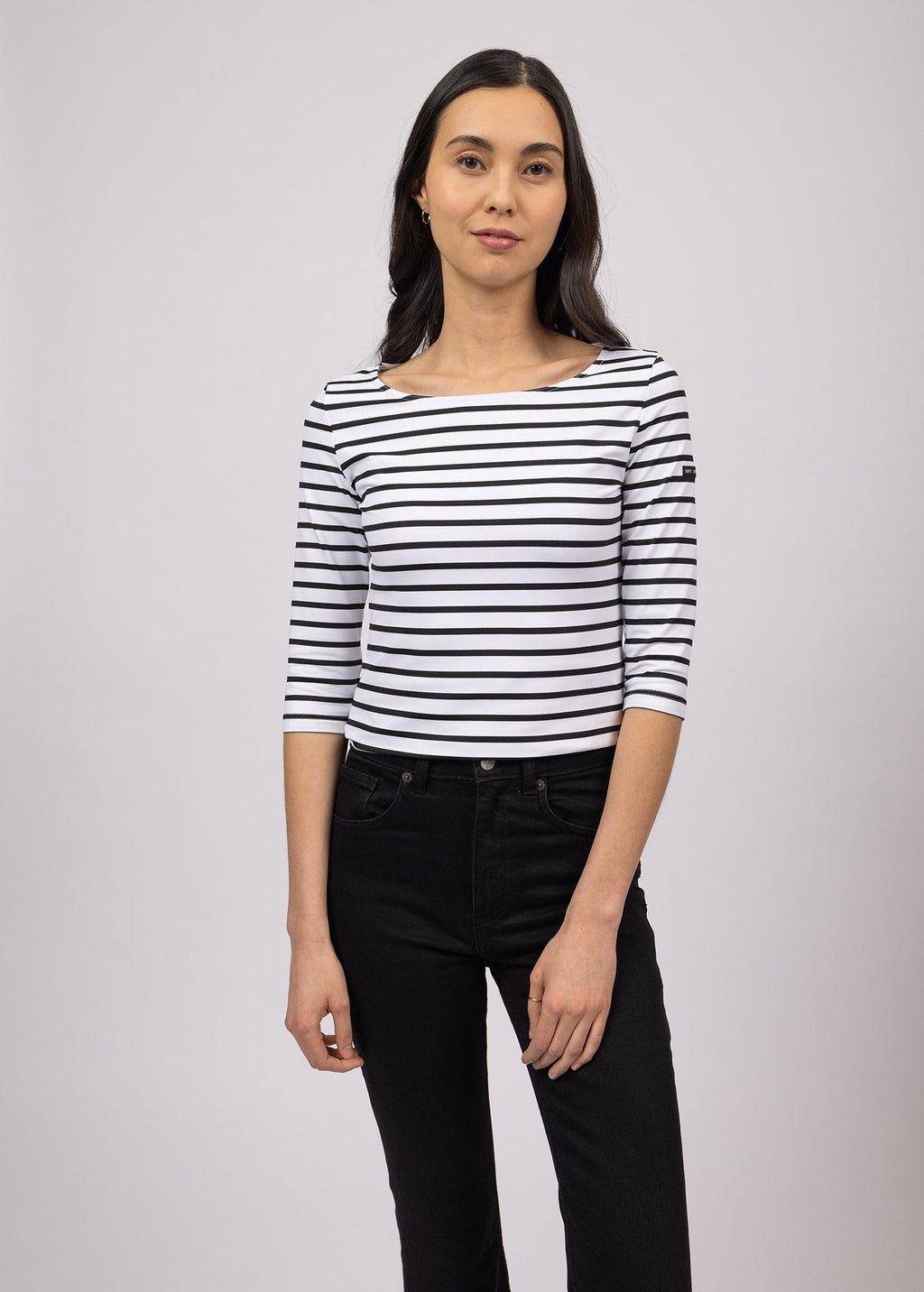 Saint James GARDE-COTE III - Nautical Striped Sport Top With UV Protection | Women Fit (WHITE / BLACK)