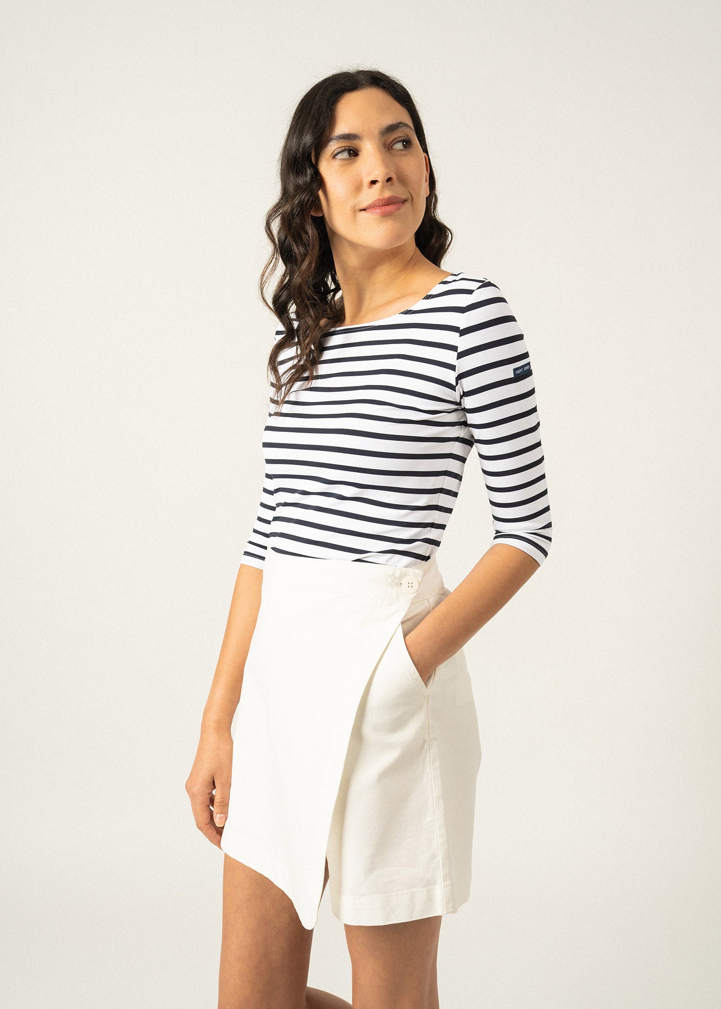Saint James GARDE-COTE III - Nautical Striped Sport Top With UV Protection | Women Fit (WHITE / NAVY)