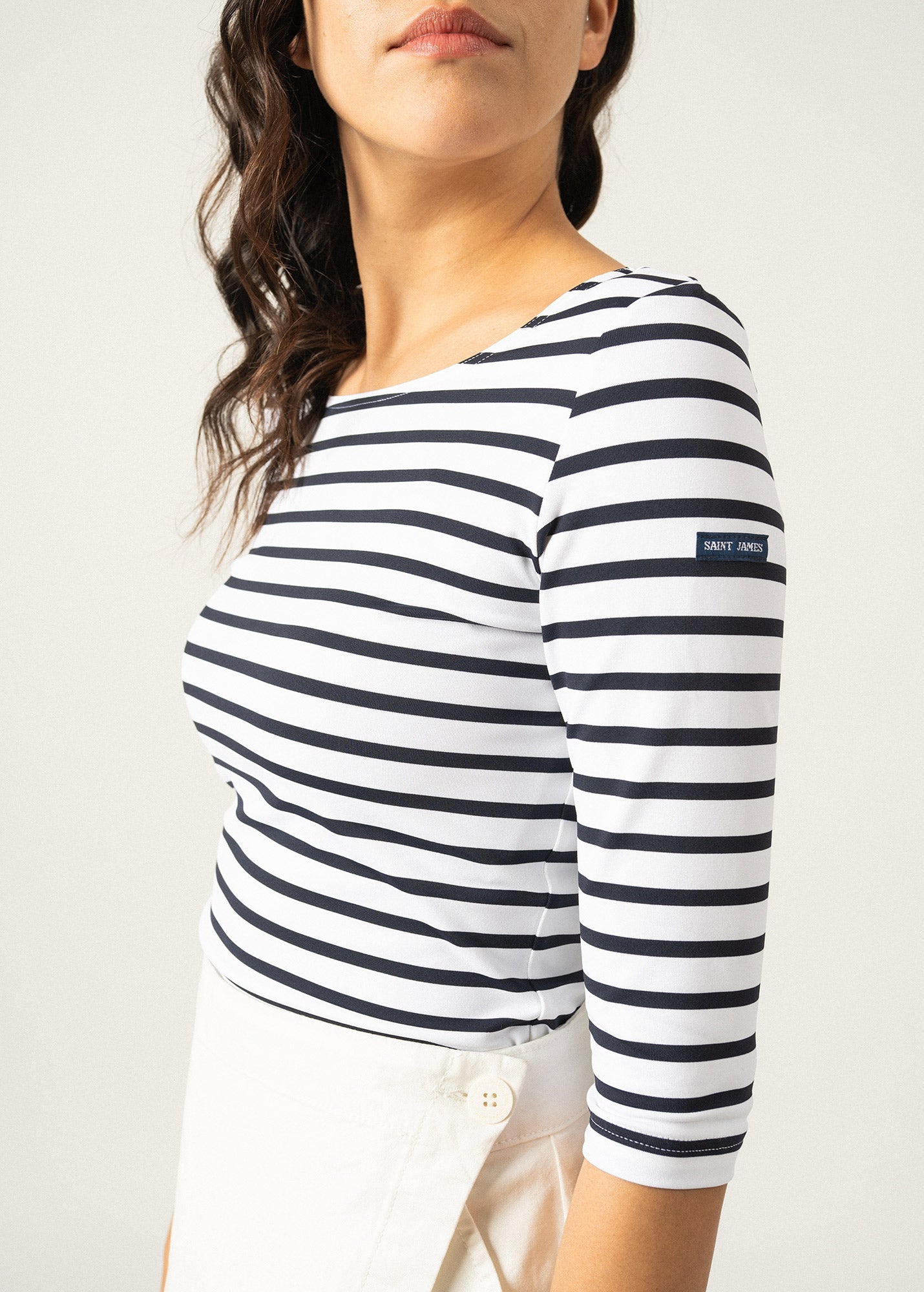 Saint James GARDE-COTE III - Nautical Striped Sport Top With UV Protection | Women Fit (WHITE / NAVY)