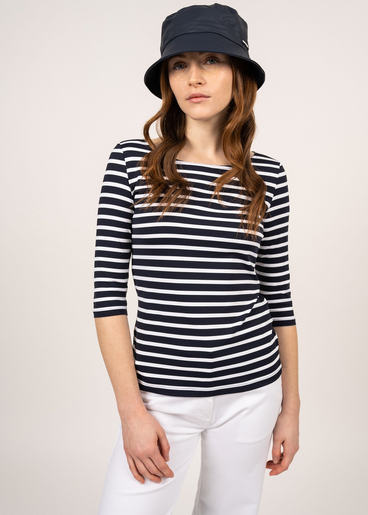 Saint James GARDE-COTE III - Nautical Striped Sport Top With UV Protection | Women Fit (NAVY / WHITE)