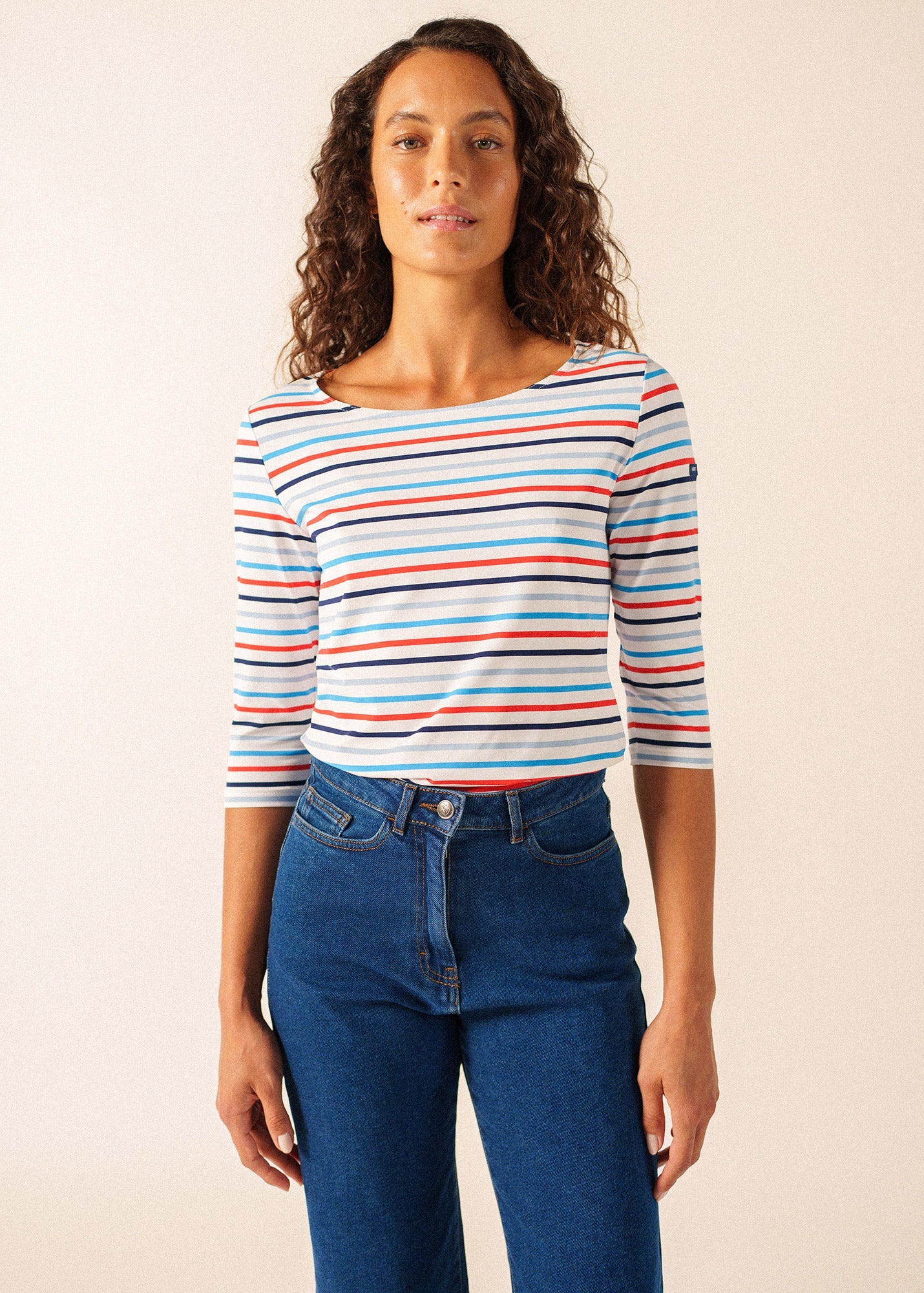 Saint James GARDE-COTE MULTICOLOR Striped Top (WHITE / CAPRI BLUE)