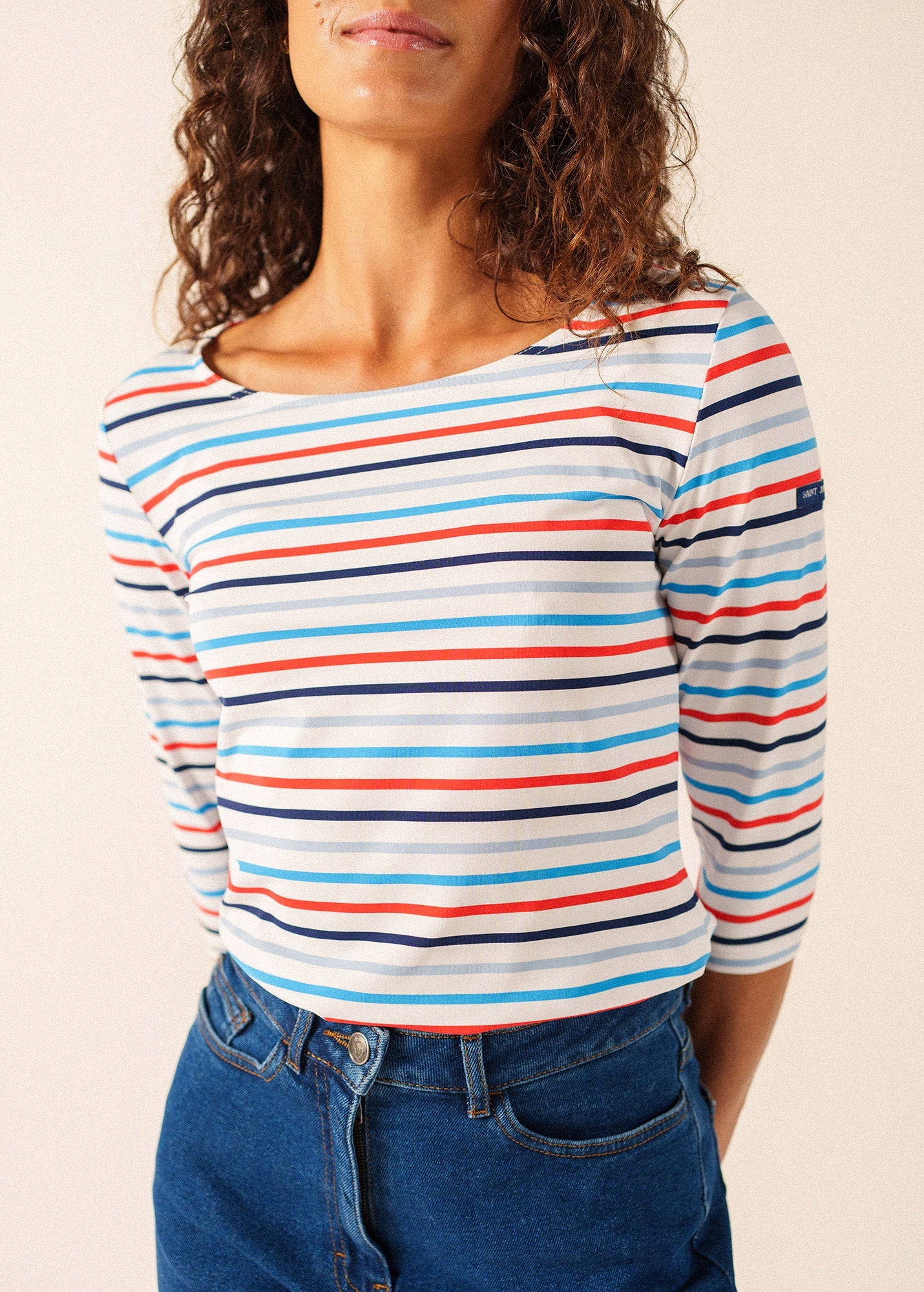Saint James GARDE-COTE MULTICOLOR Striped Top (WHITE / CAPRI BLUE)