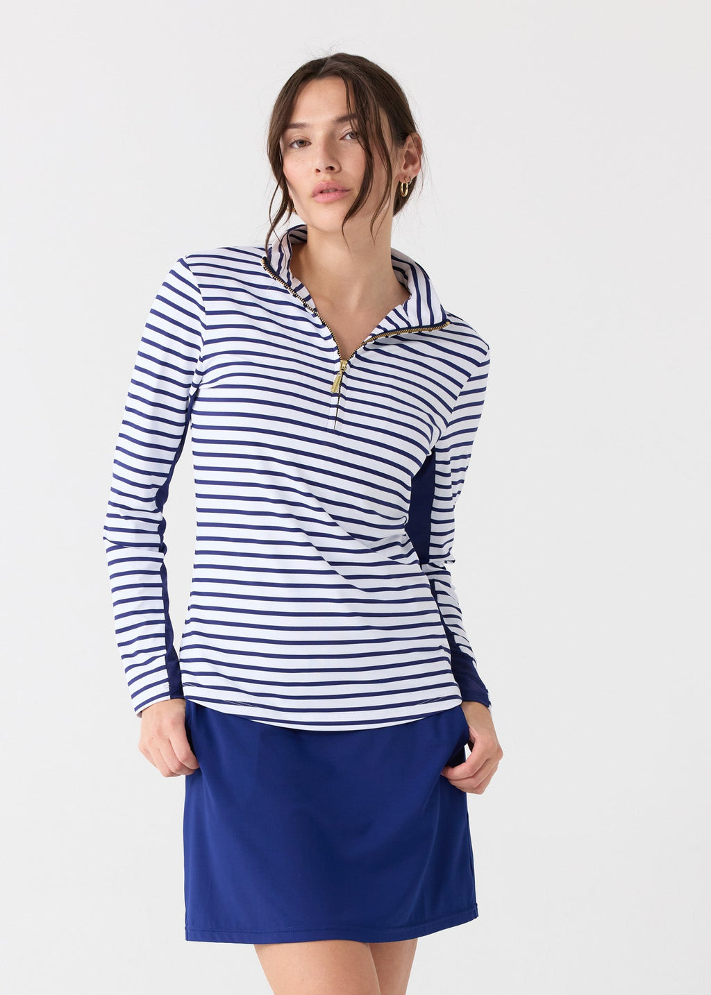 Cabana Life Stripe 1/4 Zip Sport Top, Navy